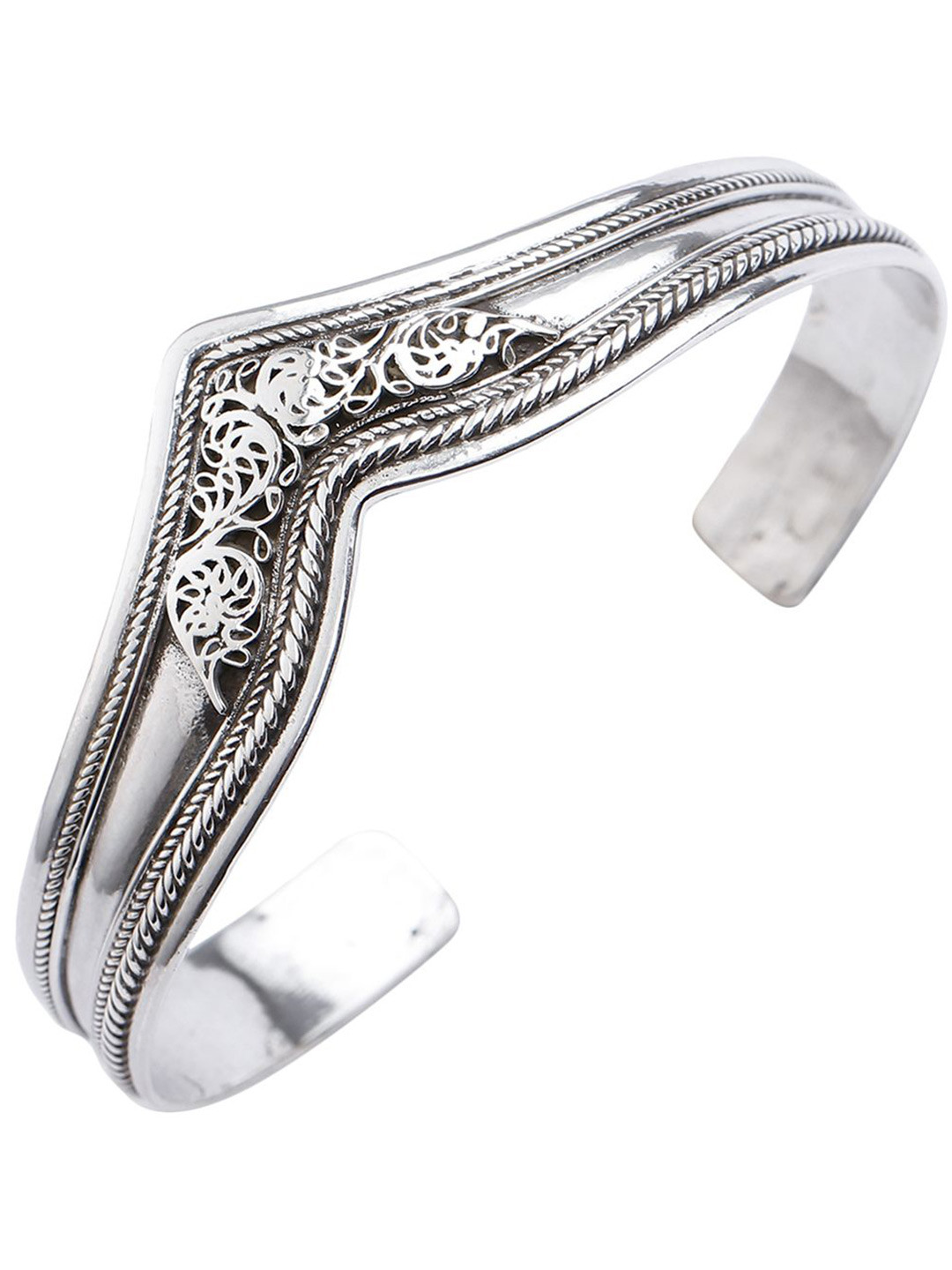 Exotic India Sterling Silver (Adjustable Size) Filigree Cuff Bracelet