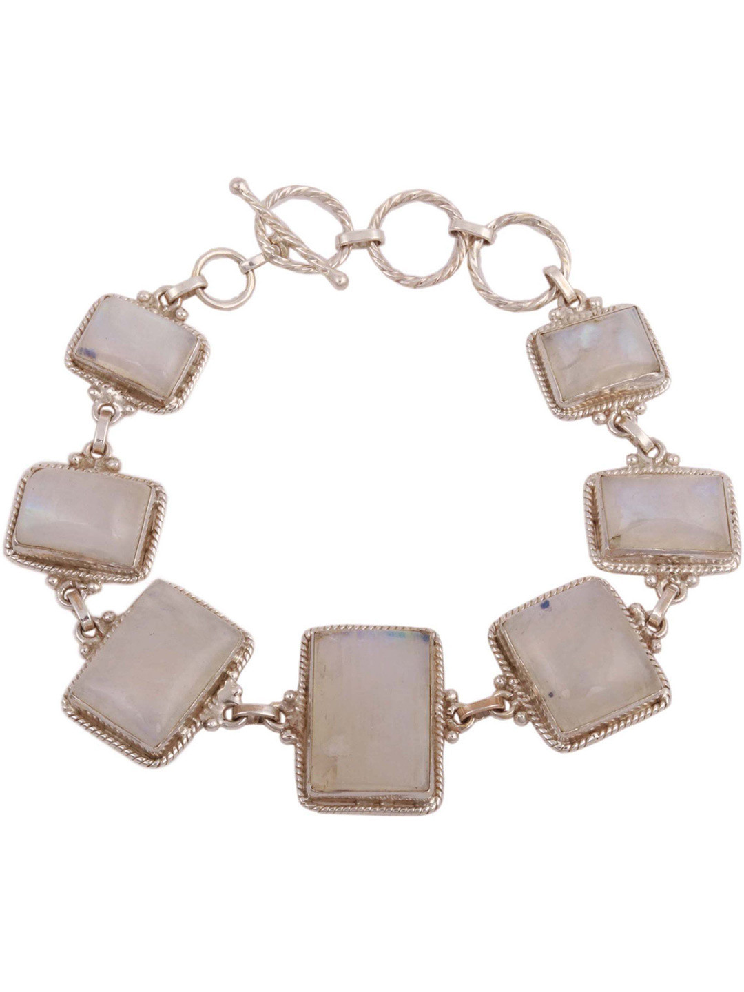 Exotic India Rainbow Moonstone Sterling Silver Studded Bracelet