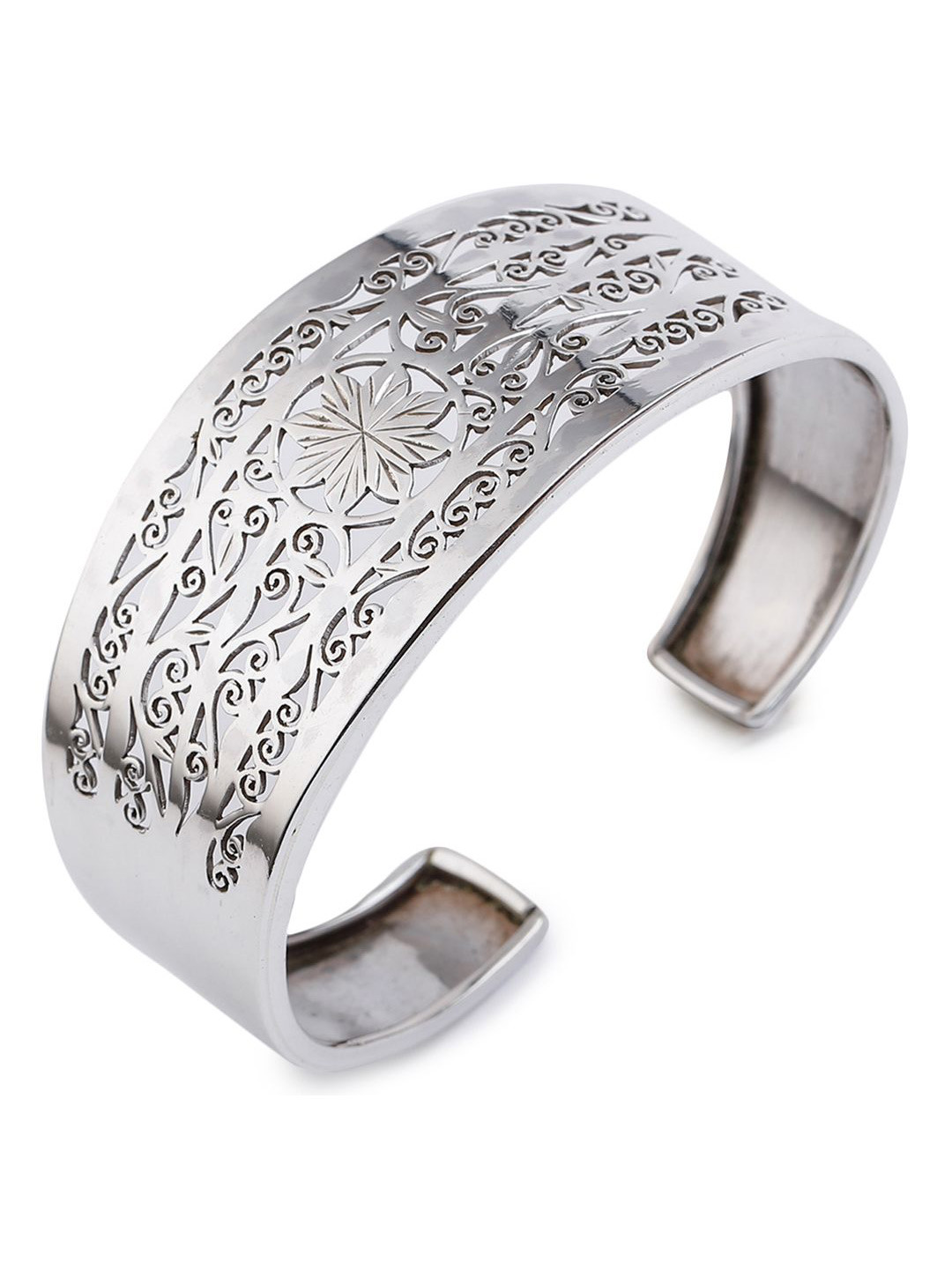 Exotic India Adjustable Fine Jali Cut Cuff Sterling Silver Bracelet from Nepal