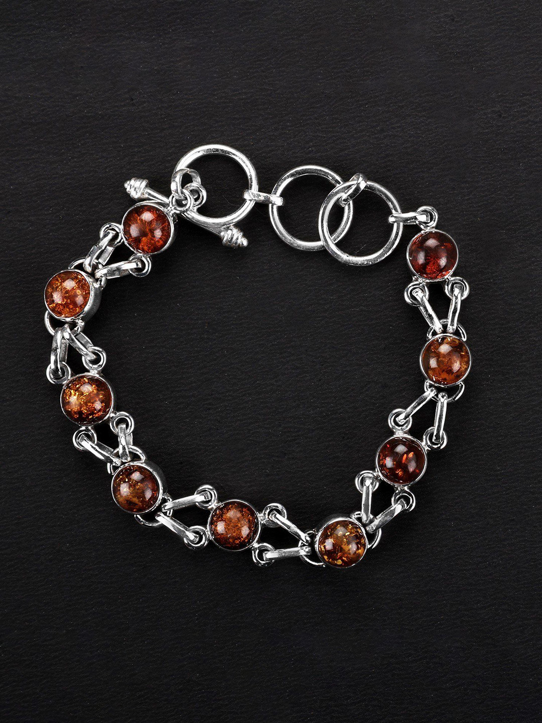 Exotic India Amber Gemstone Sterling Silver Stylish Bracelet