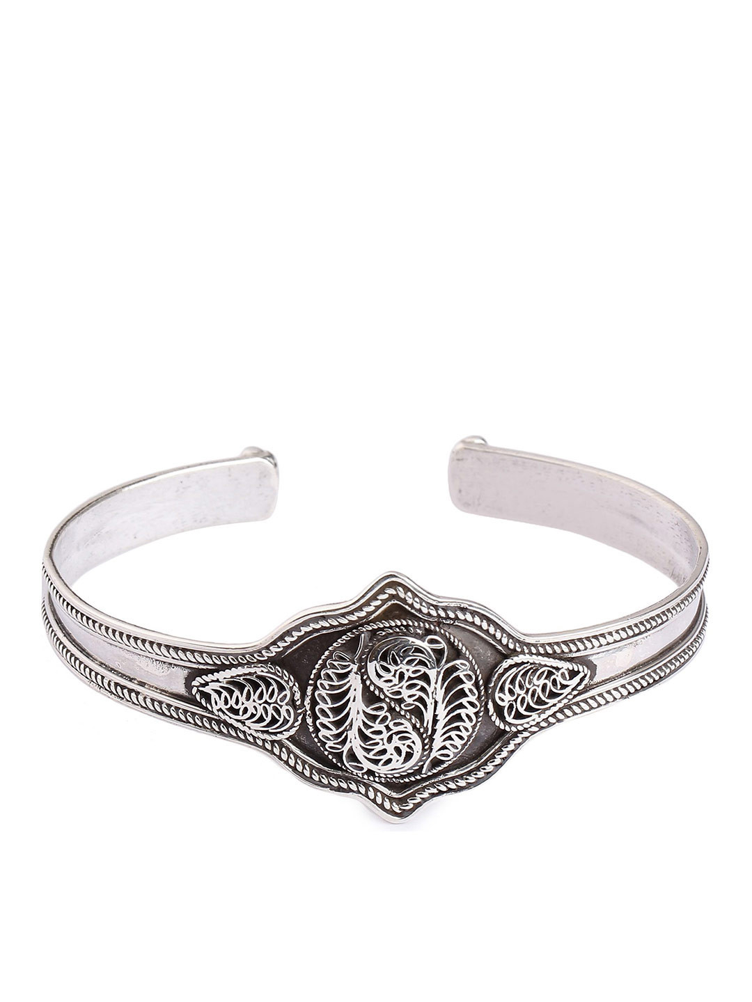 Exotic India Sterling Silver Filigree with Twisted Rope Design Cuff Bracelet