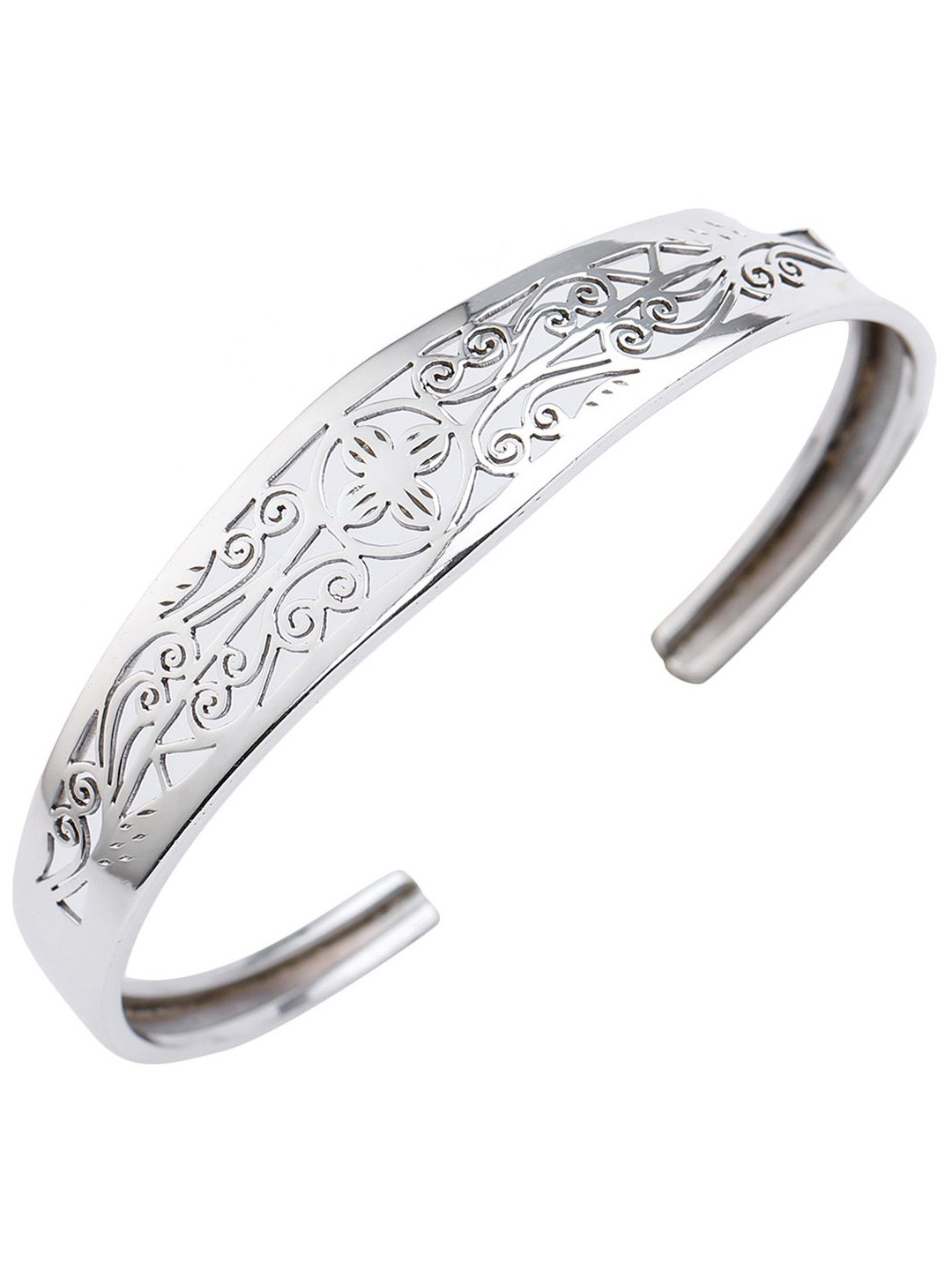 Exotic India Sterling Silver Elegantly Intricate Jali Cut Cuff Bracelet