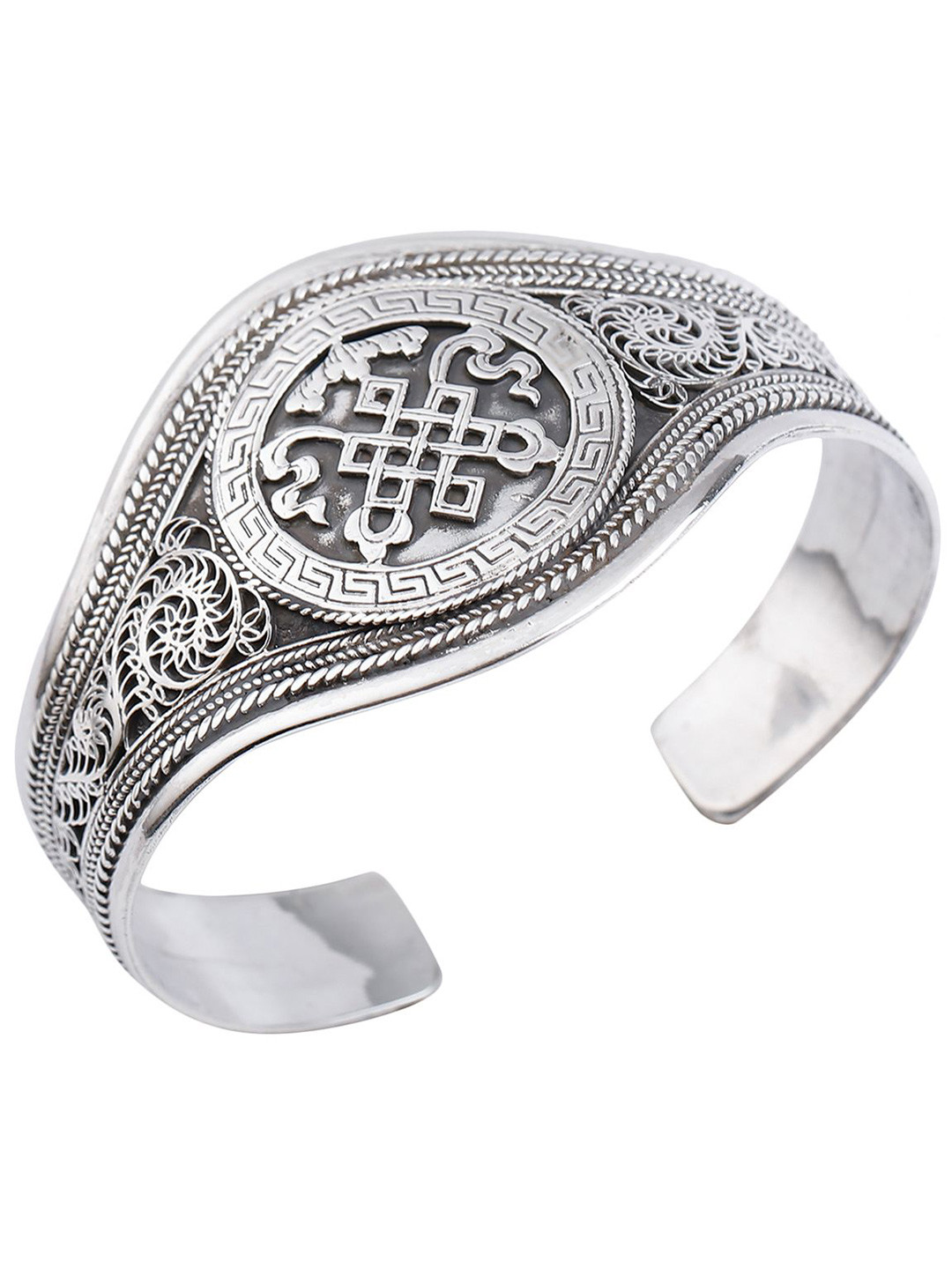 Exotic India Adjustable Endless-Knot (Ashtamangala) Cuff Sterling Silver Bracelet
