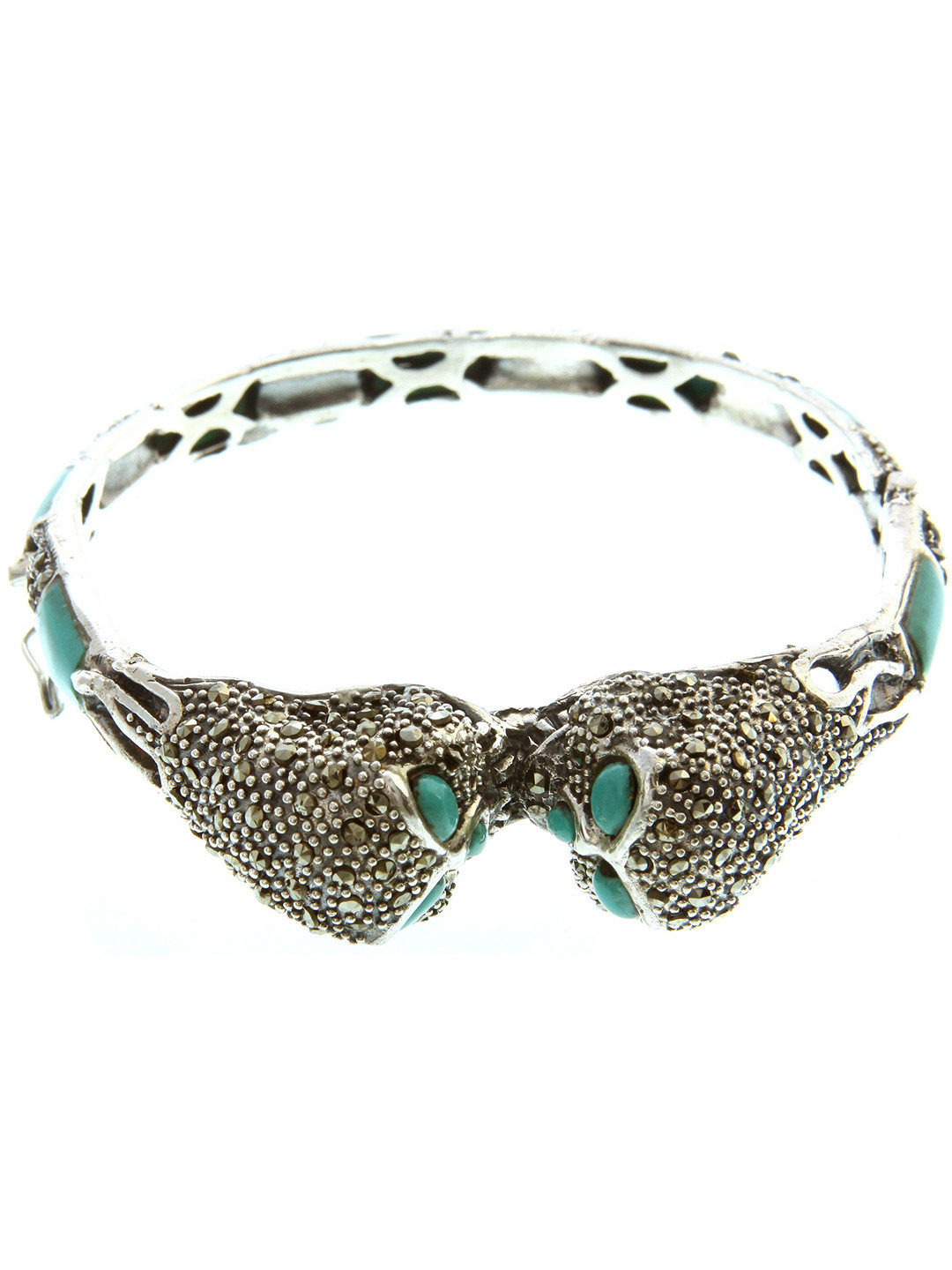 Exotic India Marcasite Sterling Silver Kissing Owls Inlay Bracelet