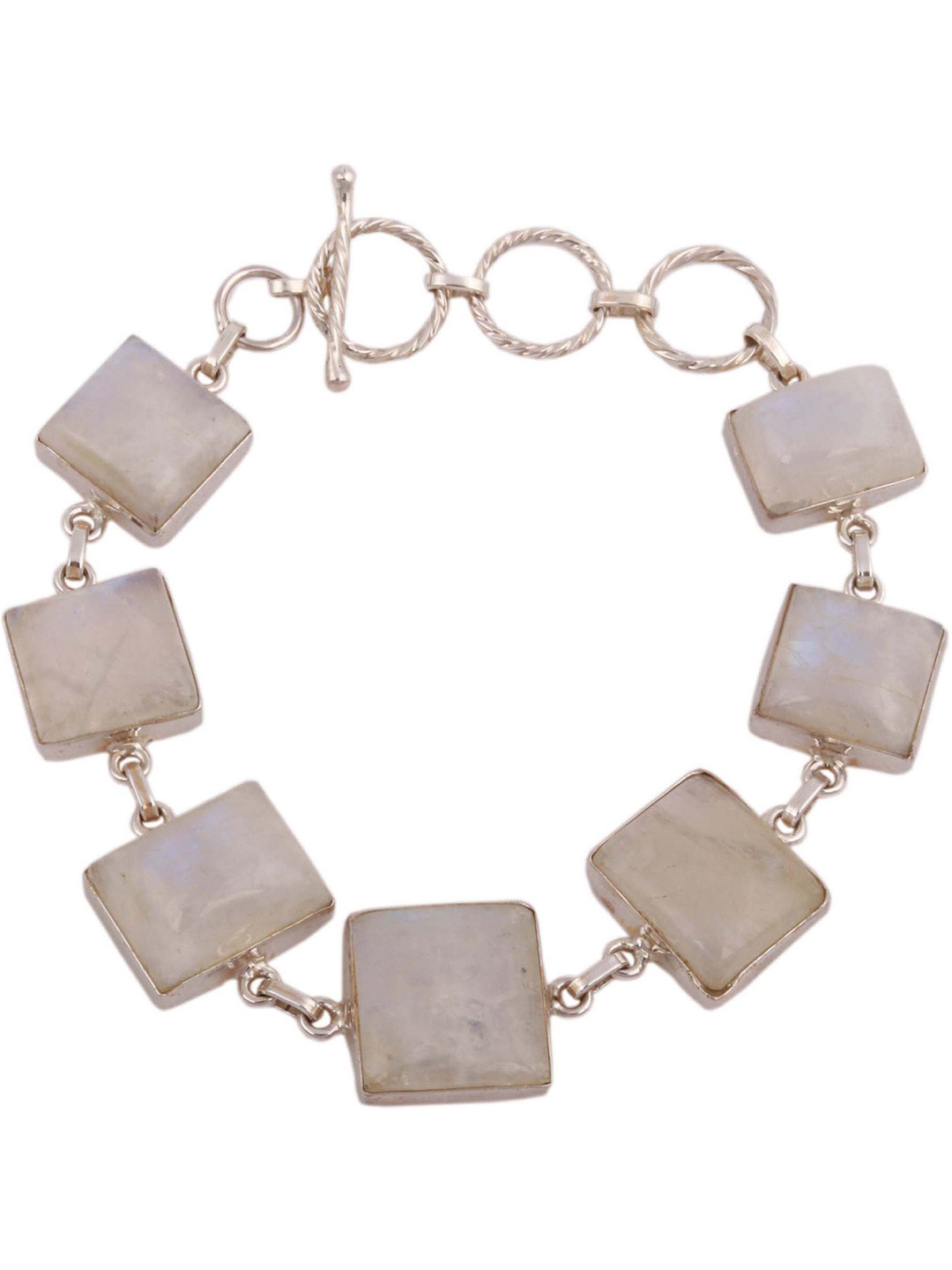 Exotic India Rainbow Moonstones Embellished Princess Sterling Silver Bracelet