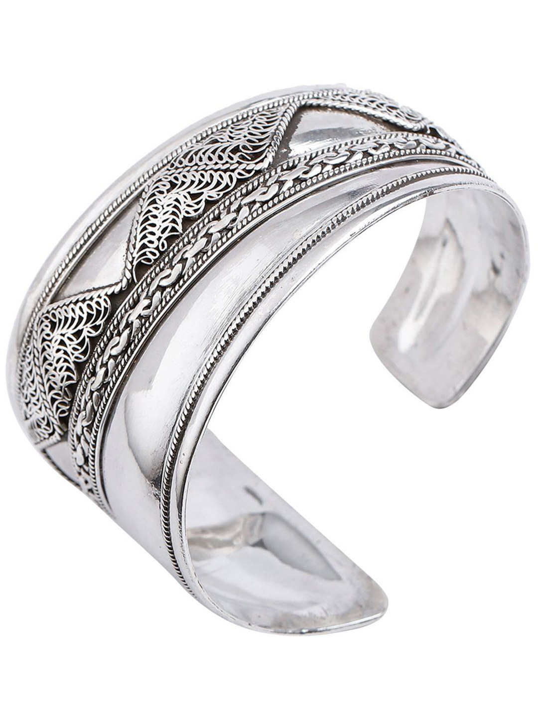 Exotic India Sterling Silver Assymetric Filigree Cuff Bracelet