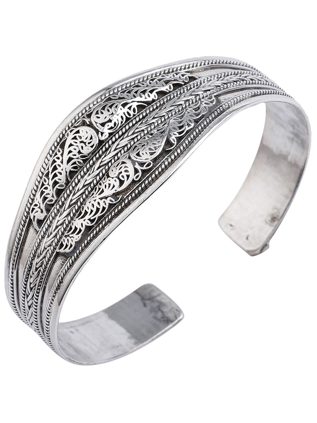 Exotic India Sterling Silver Twisted Rope Design Filigree Cuff Bracelet