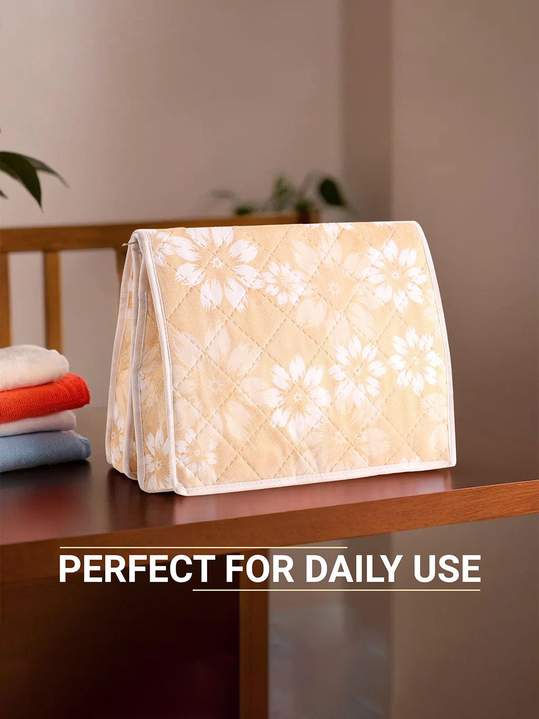 Kuber Industries Beige Floral Printed Velcro Folding Undergarments Organizer