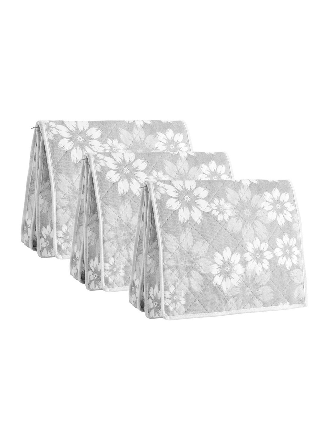 Kuber Industries 3 Pieces Grey Floral Printed Velcro Folding Undergarments Organizers