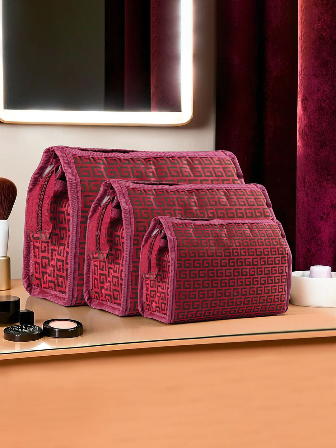 Kuber Industries Unisex 3 Pieces Printed Chain-Design Adjustable Makeup Organisers