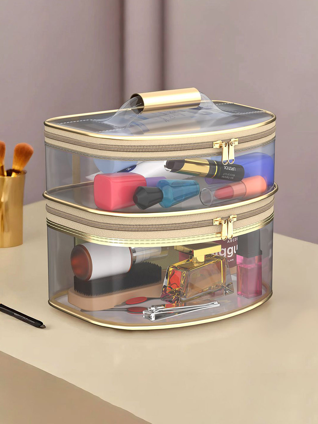 Kuber Industries Travel Storage Organizer Cosmetic Bag Jewellery Kit Makeup Pouch