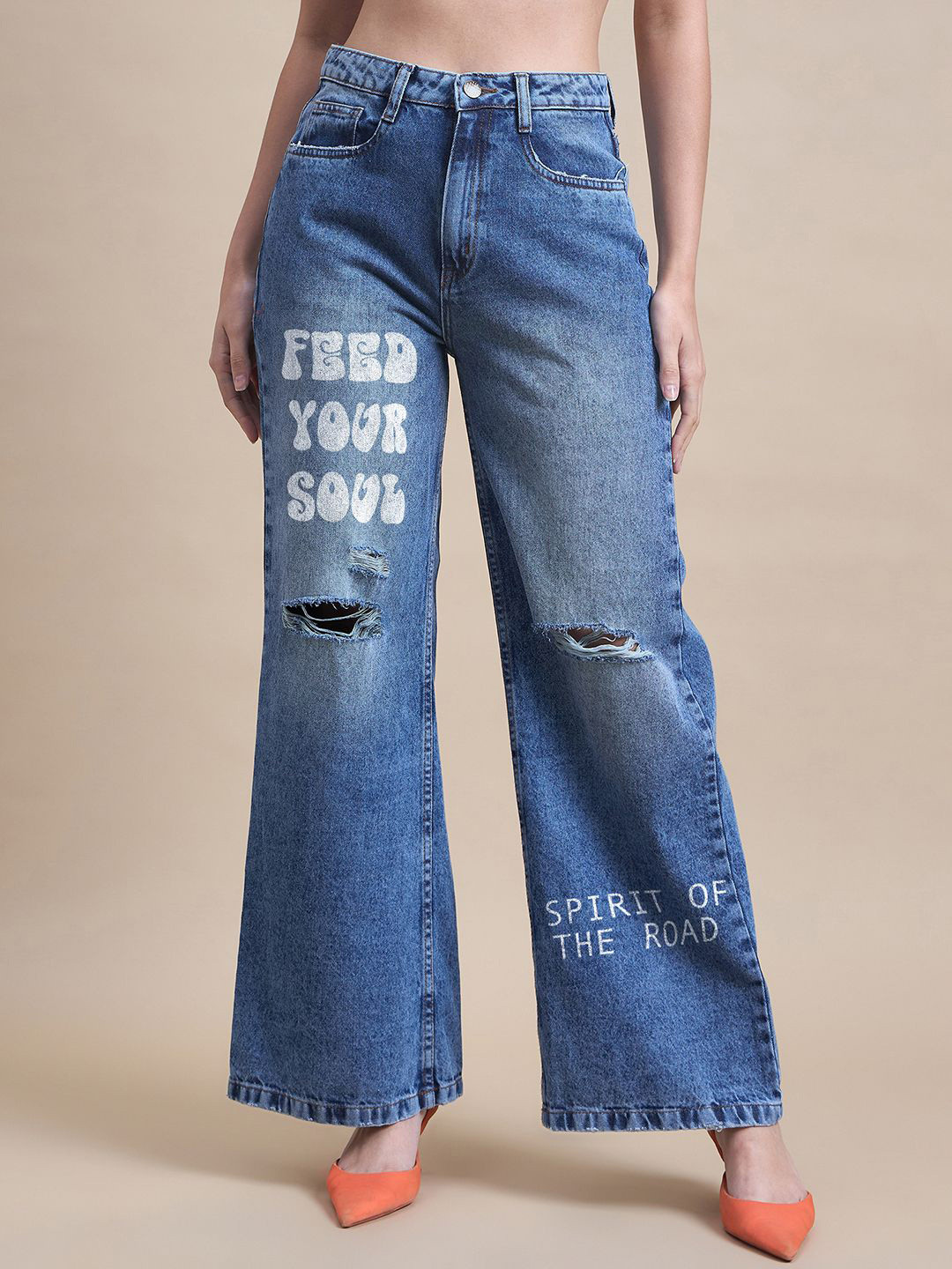 The Roadster Lifestyle Co Women Pure Cotton Mildly Distressed Wide-Leg Jeans