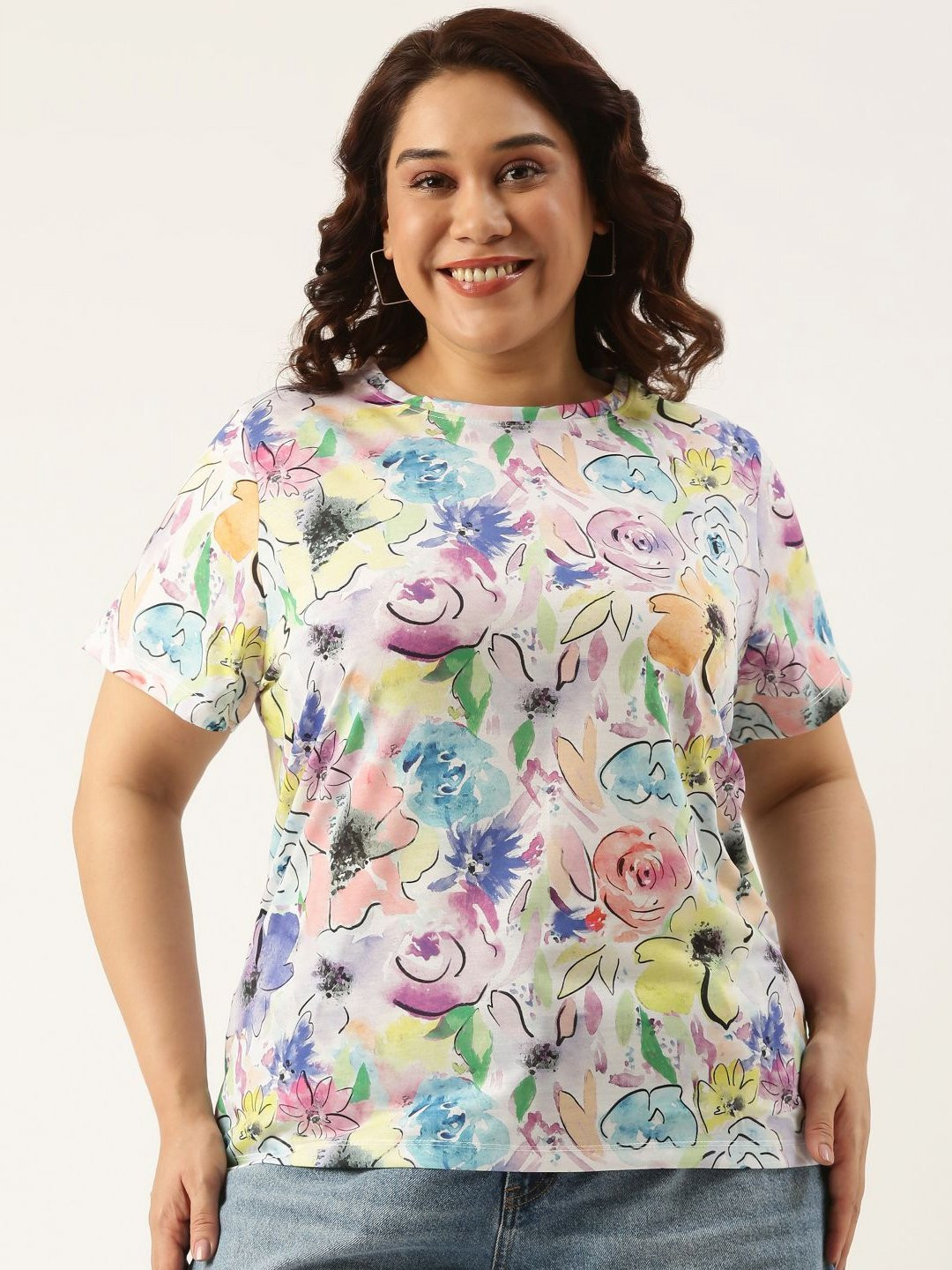 MARCA Bold Women Floral Printed Round Neck Sublimation T-shirt