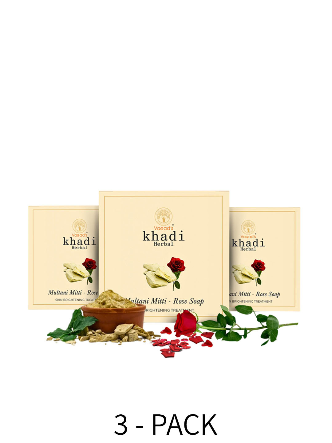 Vagads Herbal Set of 3 Multani Rose Soap for Brightening Treatment - 100 g each