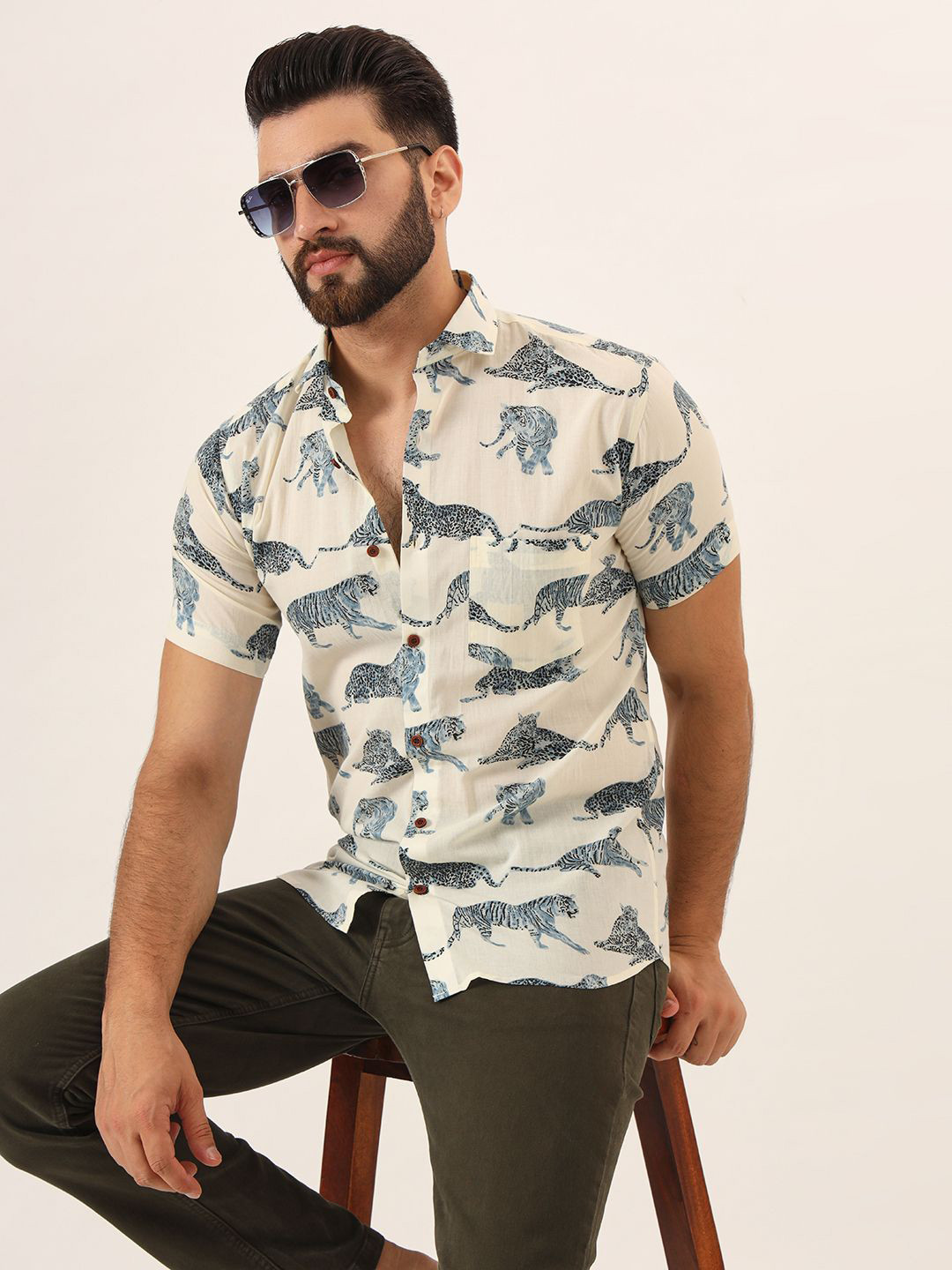 MILLENNIAL MEN Comfort Semi Sheer Printed Casual Shirt