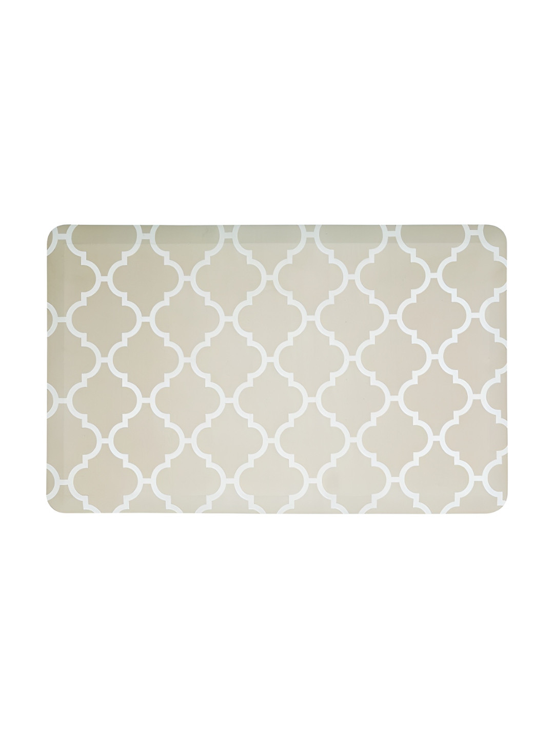 Pano Trellis Beige & White Geometric Printed Rectangular Anti-Skid Kitchen Mat