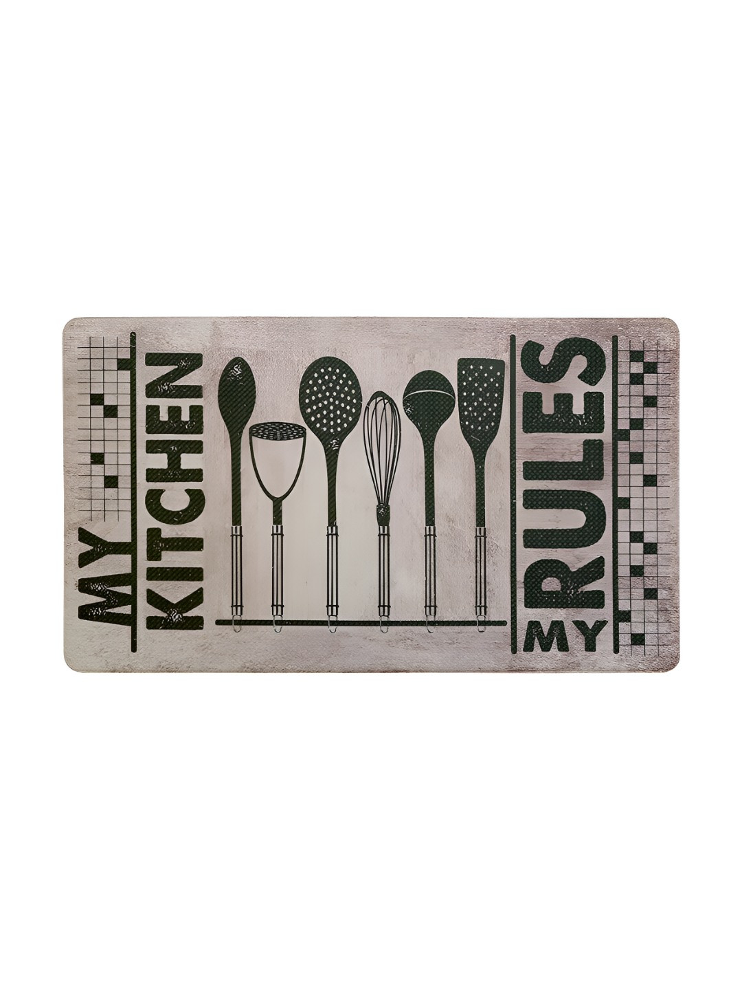 Pano Beige & Black Printed Anti Fatigue Kitchen Mat