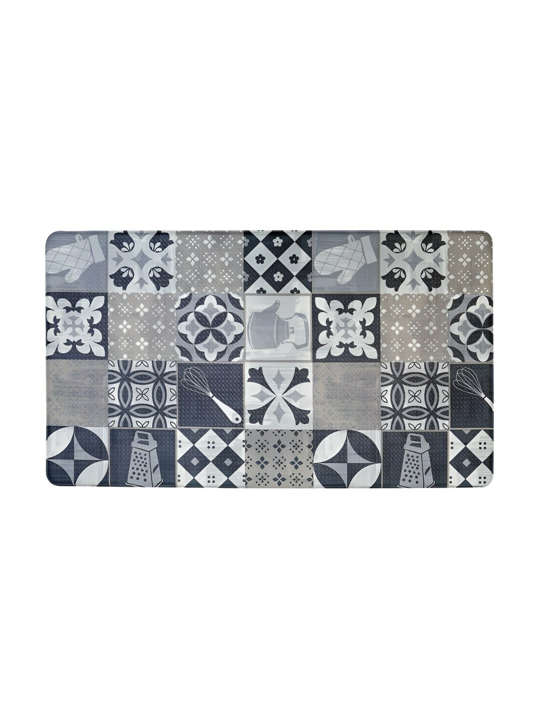 Pano Blue & Grey Ethnic Motifs Printed Anti Fatigue Rectangular Floor Mat