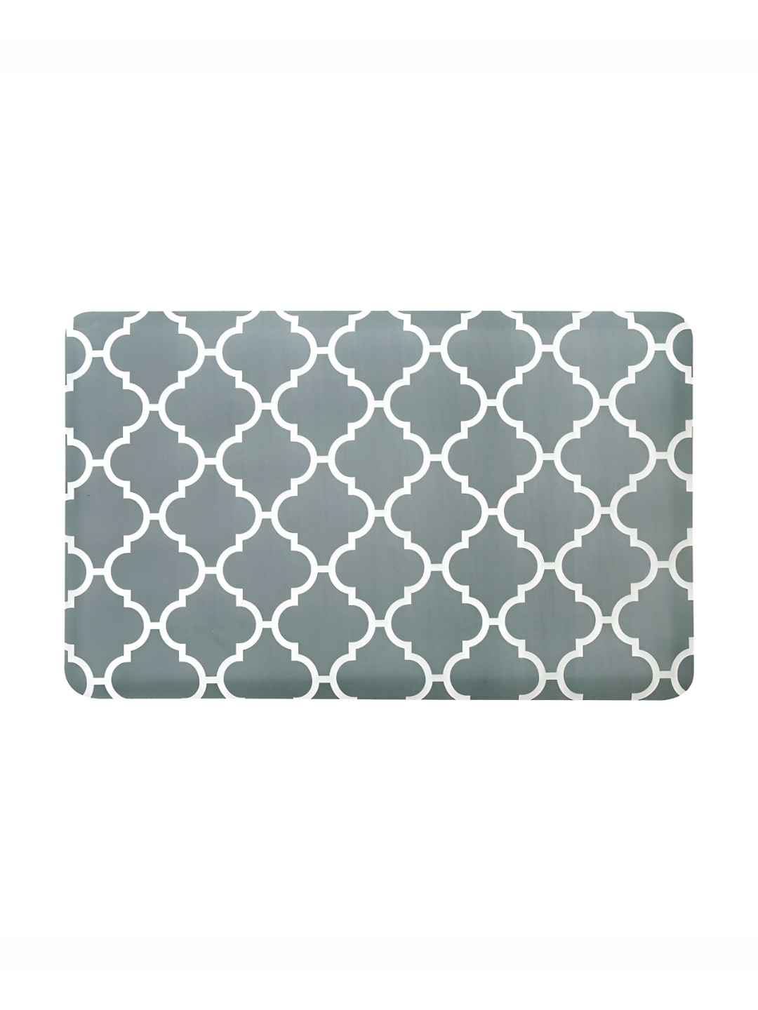 Pano Trellis Grey & White Geometric Printed Anti-Skid Rectangular Kitchen Mat