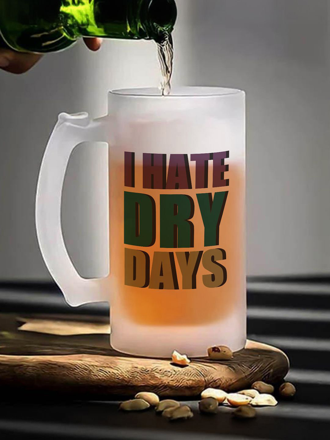 Gathari Transparent Printed Beer Mug With Handle 470ml