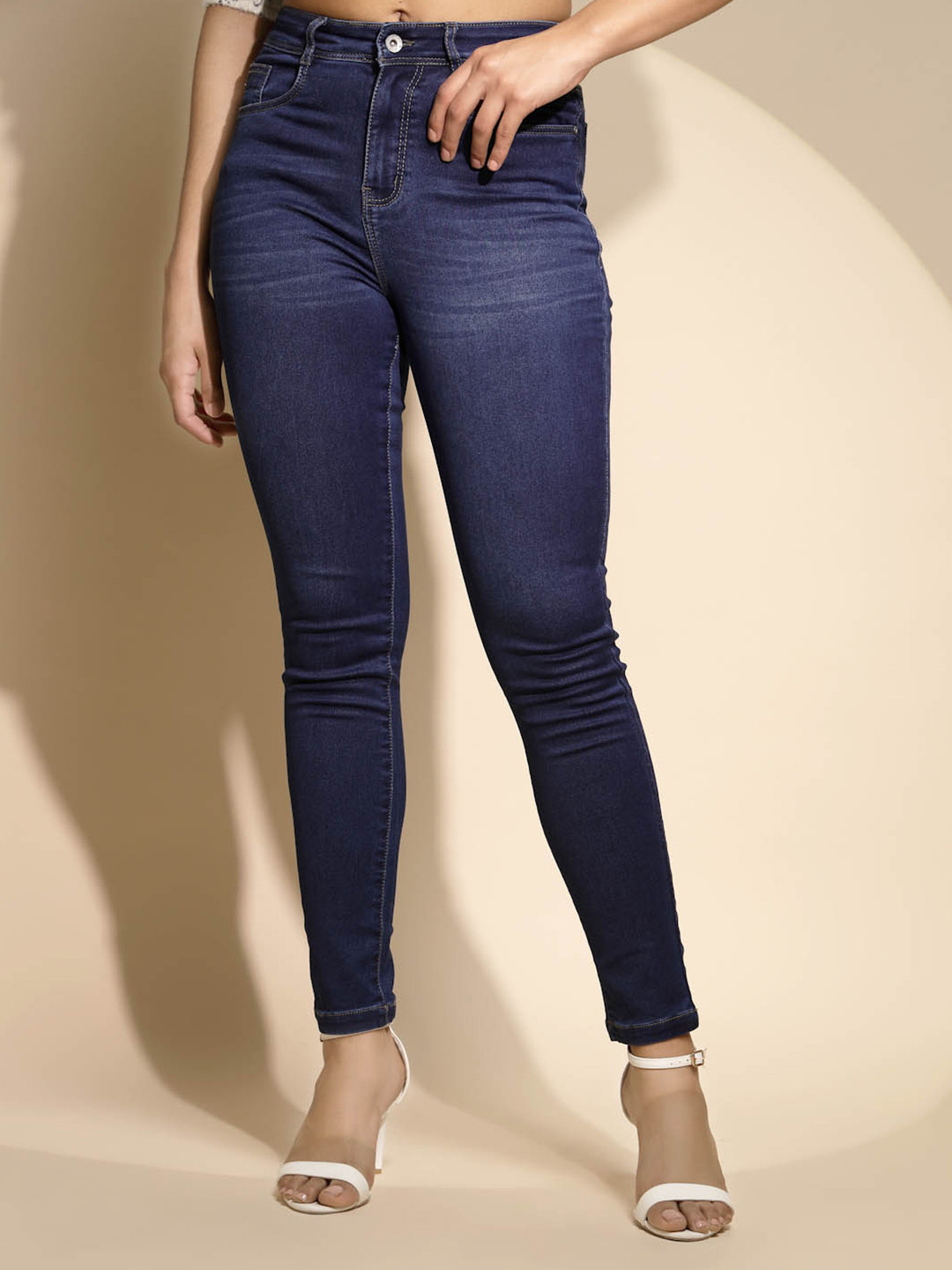 Global Republic Women High-Rise Low Distress Light Fade Regular Fit Stretchable Jeans