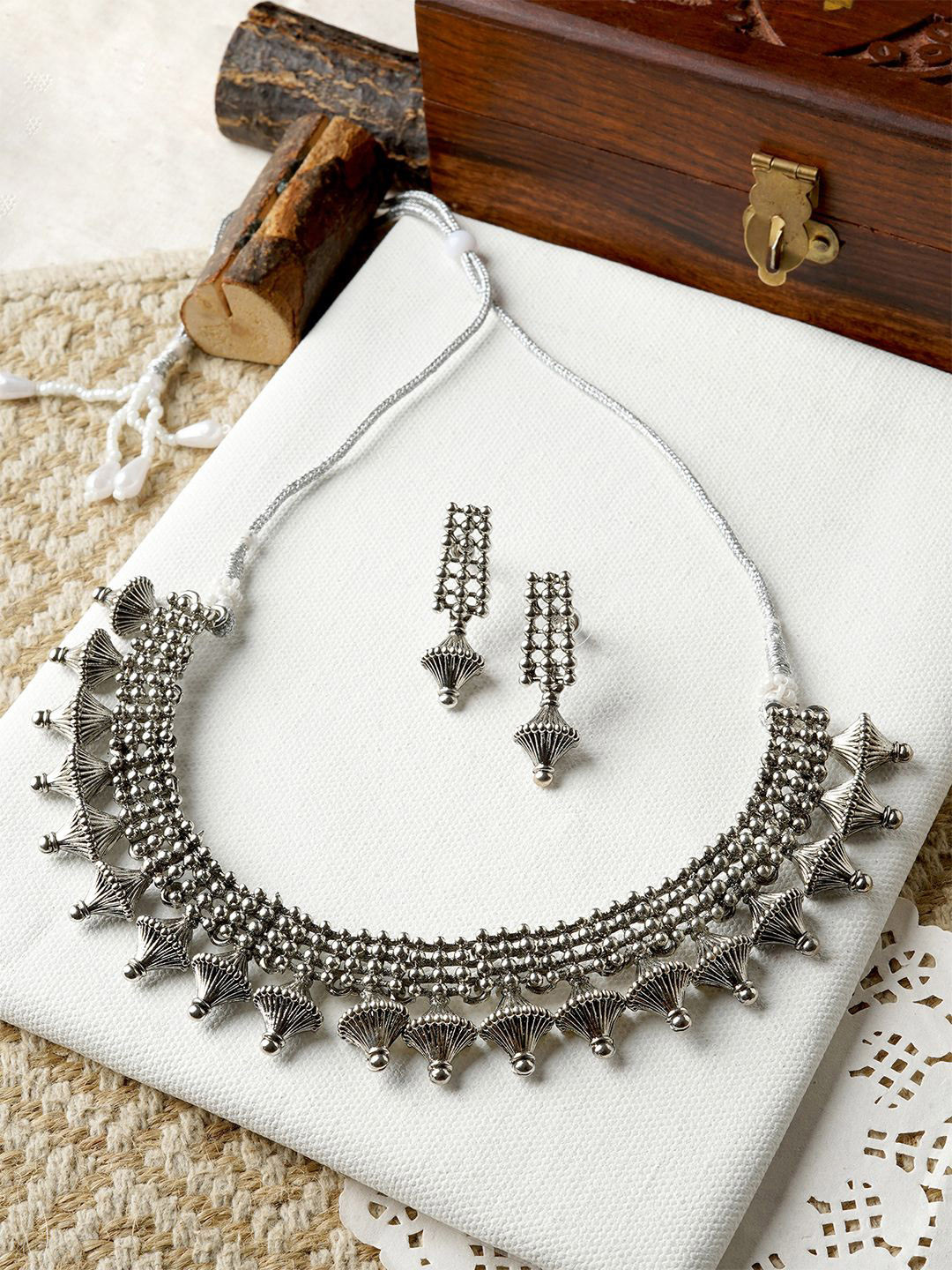 TEEJH Bhonsle Silver Oxidised Jewellery Set
