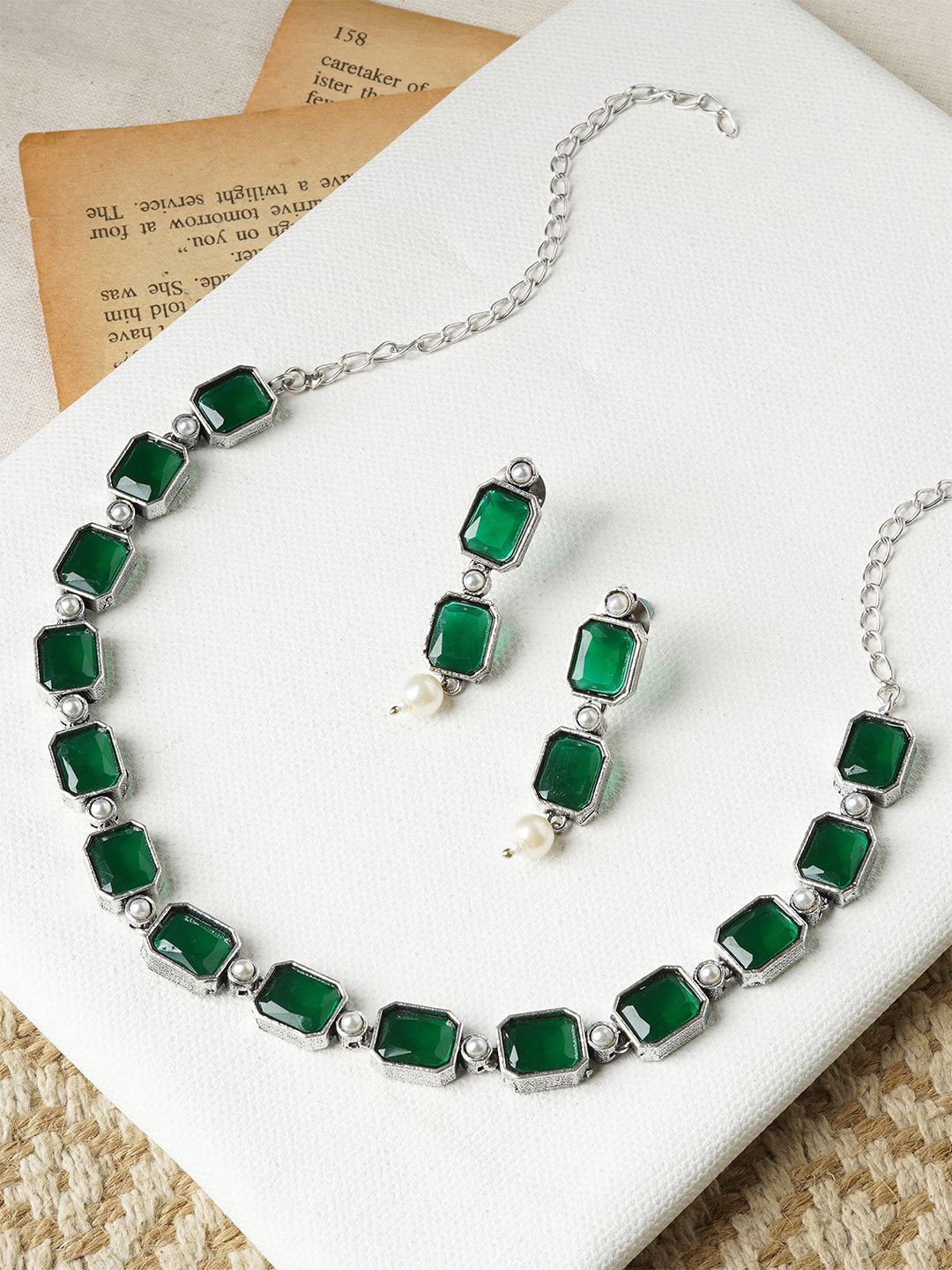 TEEJH Stone-Studded Elegant Jewellery Set