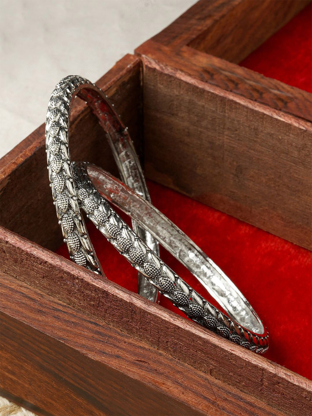 TEEJH Avanti Set Of 2 Silver Plated Oxidized Bangles