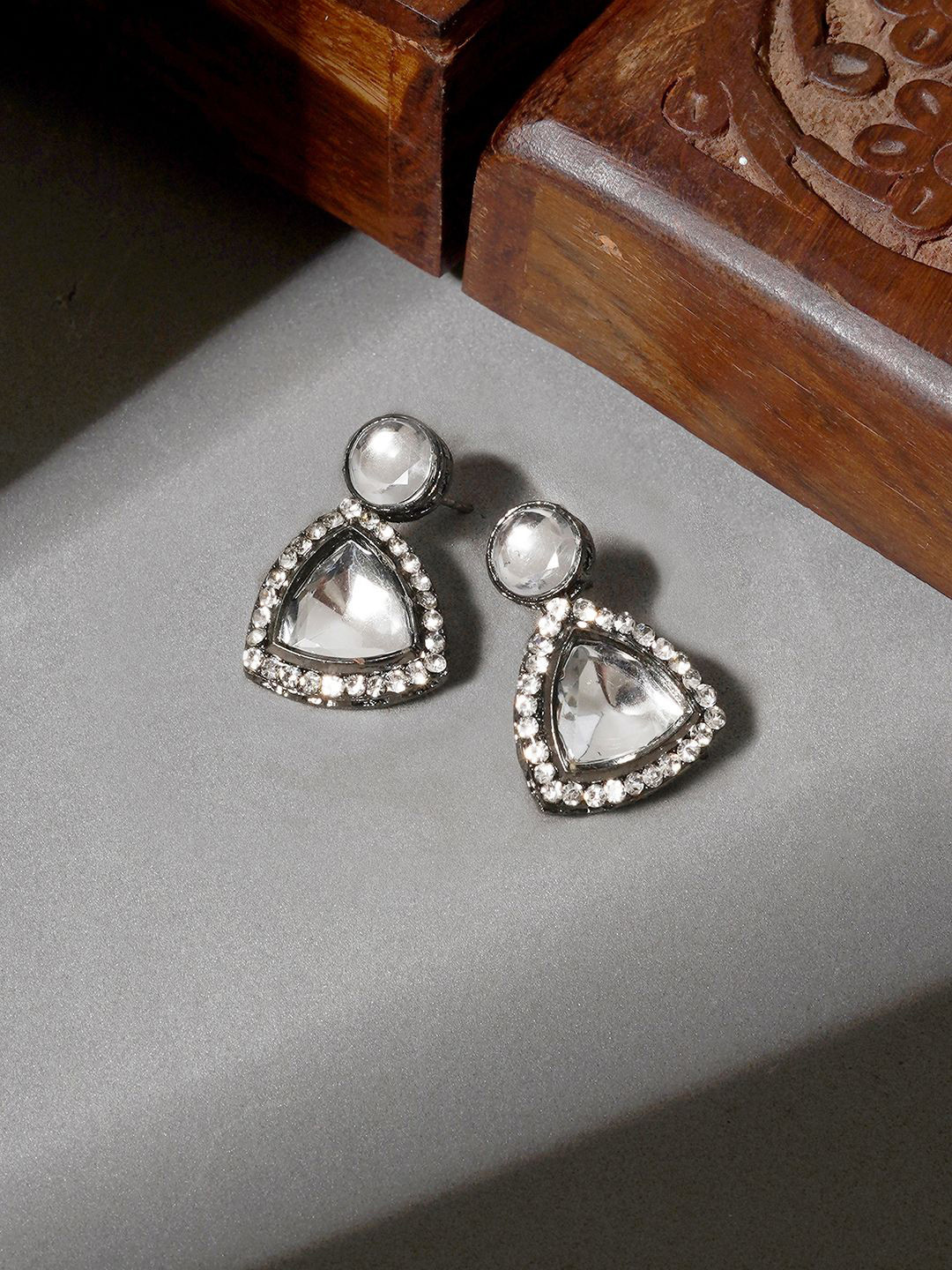 TEEJH Classic Artificial Stones Studded Drop Earrings