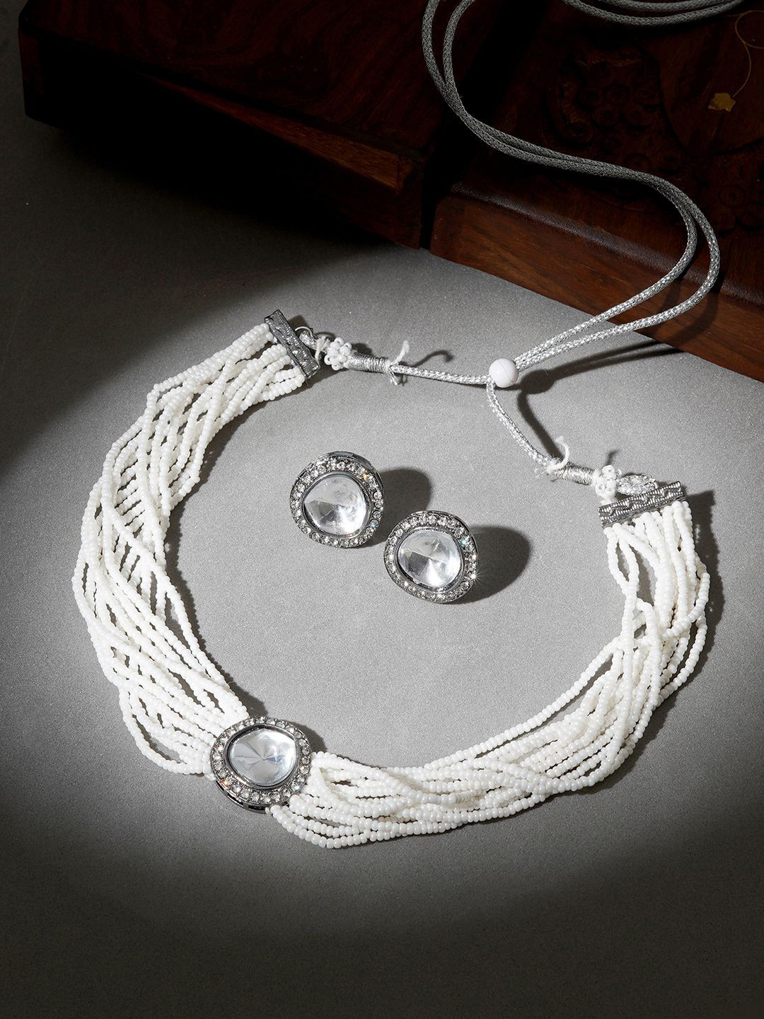 TEEJH Jodha Silver Stone-Studded Oxidised Jewellery Set