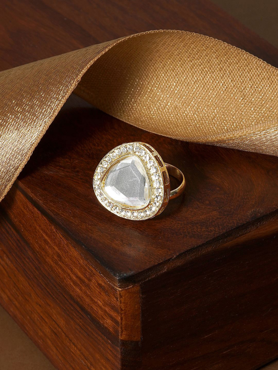 TEEJH Sadha Gold-Plated Stone Studded Finger Ring