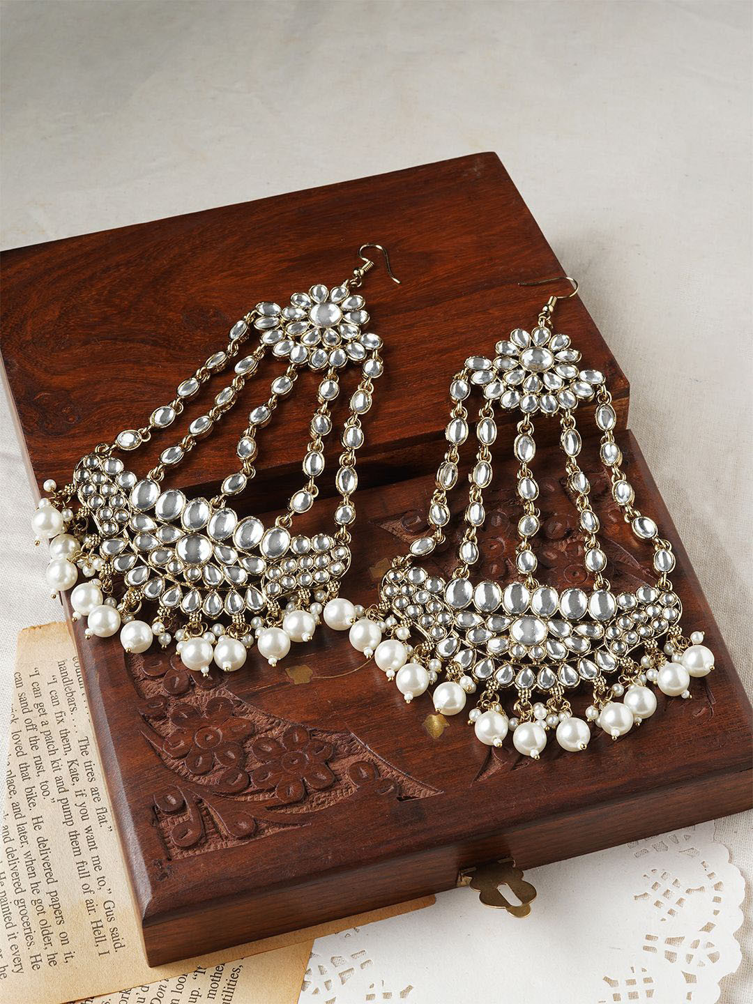 TEEJH Imtiaz Stone Studded & beaded Classic Drop Earrings