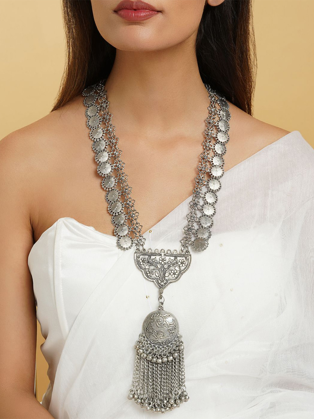 TEEJH Vrish Silver-Plated Oxidised Necklace
