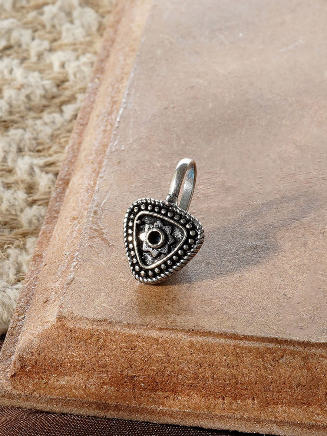 TEEJH Naksha Silver-Plated Oxidised Stud Nosepin