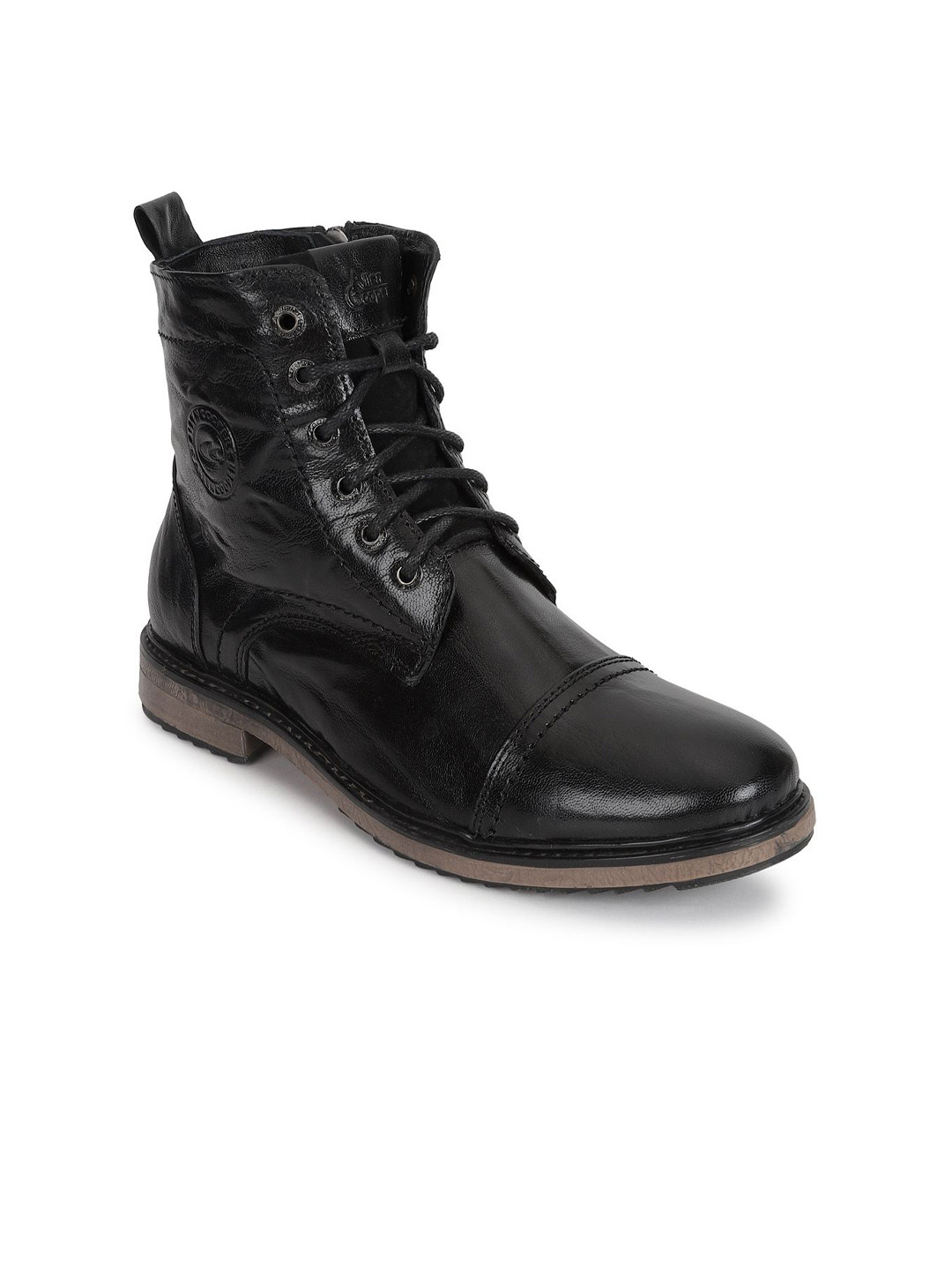 Allen Cooper Men Leather Block Healed Regular Boots