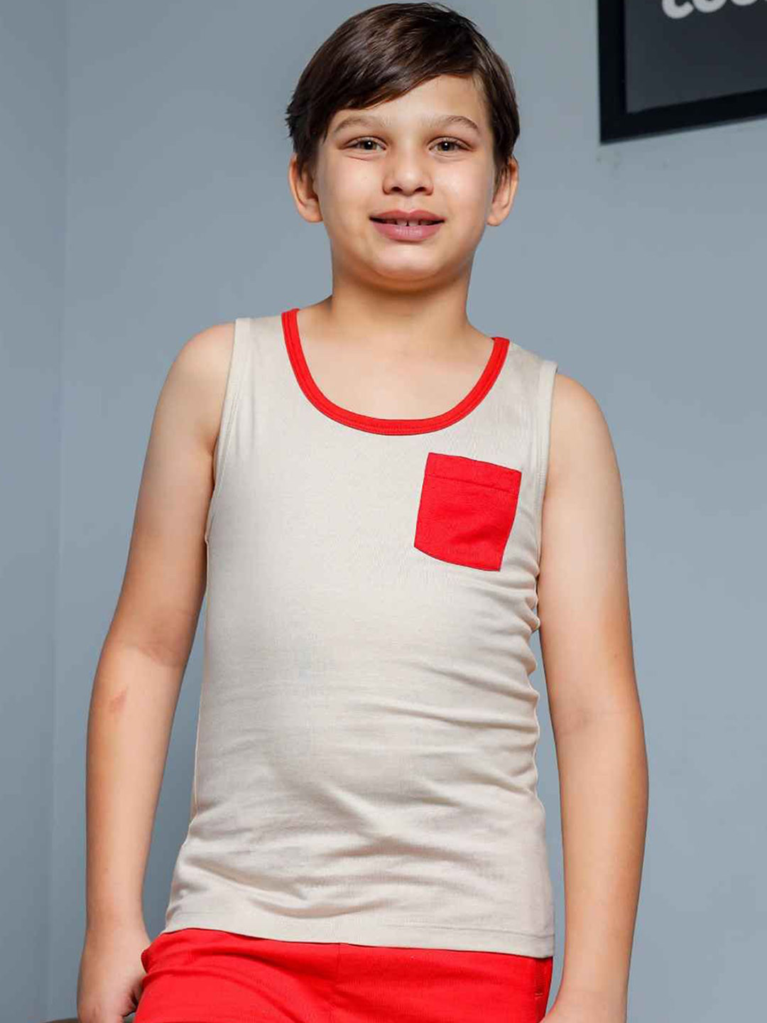 ONE SKY Boys Printed Pure Cotton Innerwear Vests  SB0001 BEIGE