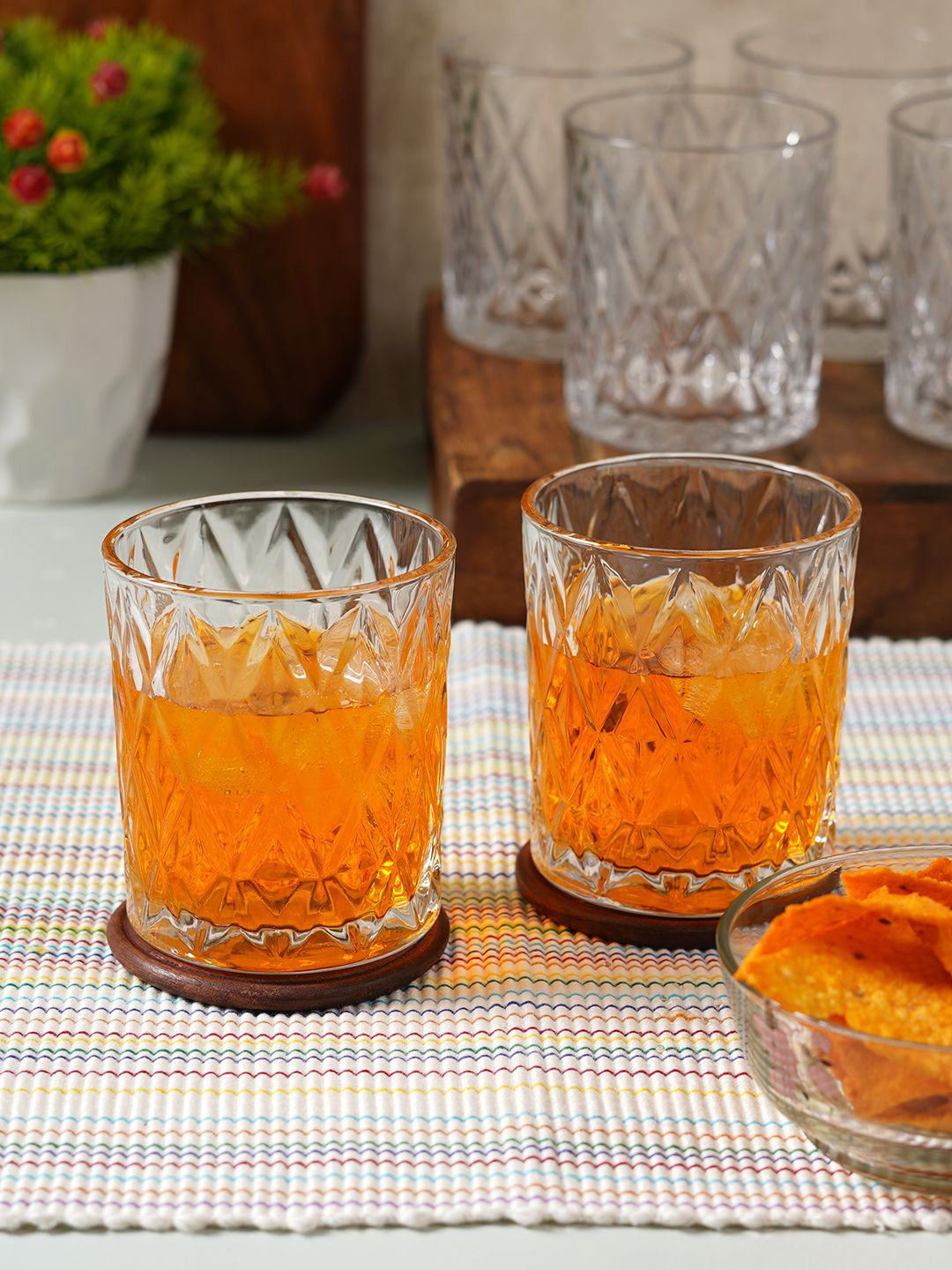 Aura Transparent 6 Pieces Textured Whiskey Glasses 240ml Each