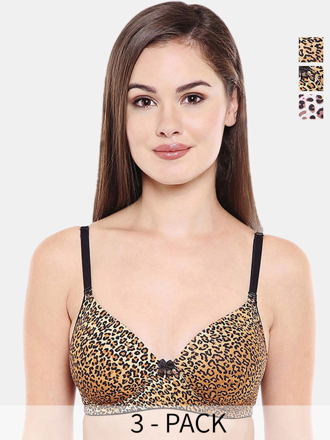 Bodycare Pack of 3 Animal Printed Full Coverage Cut and Sew Heavily Padded T-Shirt Bra