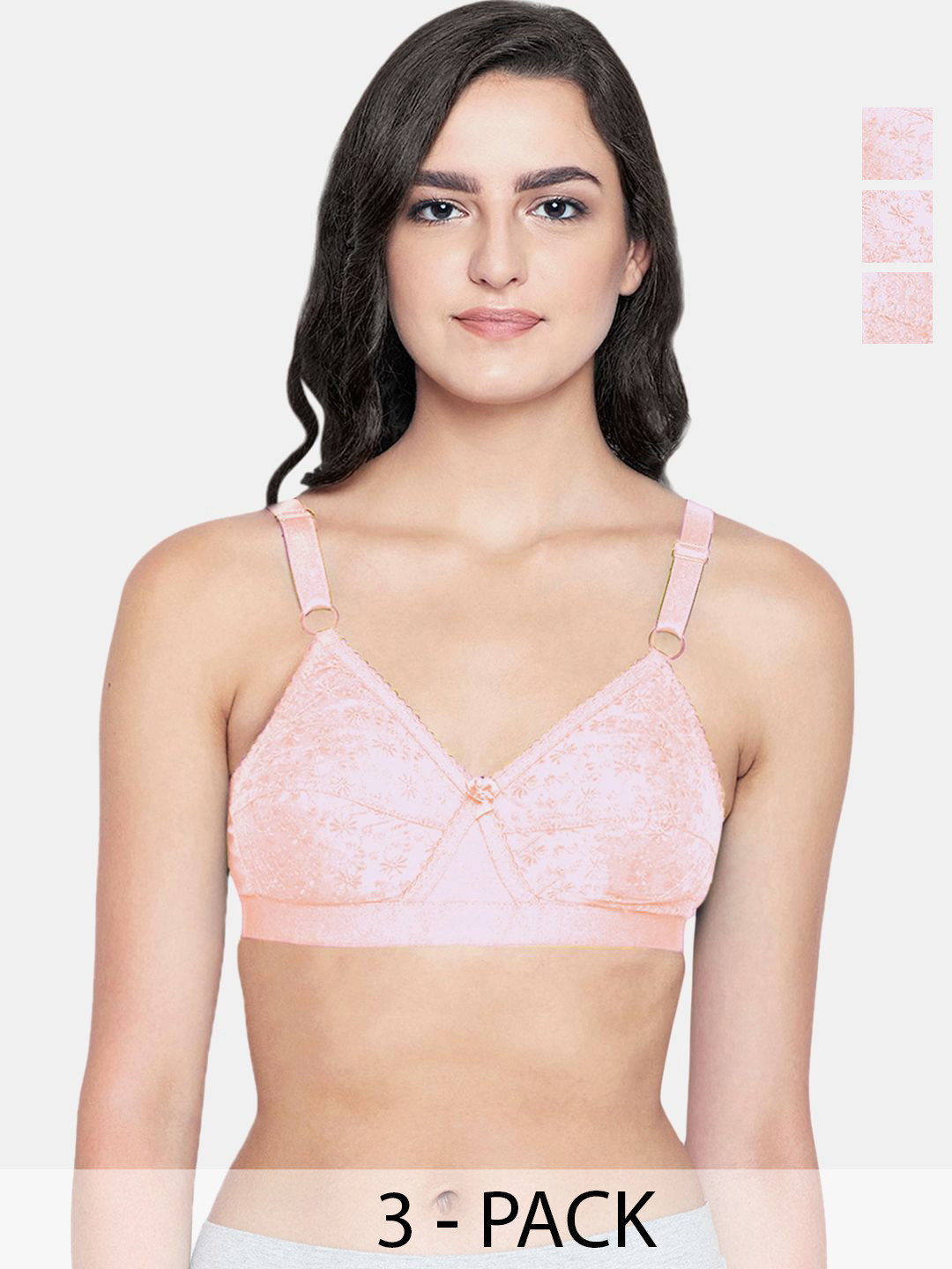 Bodycare Pack of 3 Cotton Lightly Padded Non wired Tshirt Bra FK-5586PIPIPI-30D