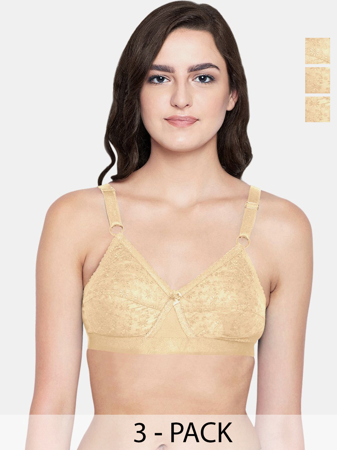 Bodycare Floral Full Coverage Lightly Padded T-shirt Bra Pack of 3 FK-5586SSS-30C-Skin