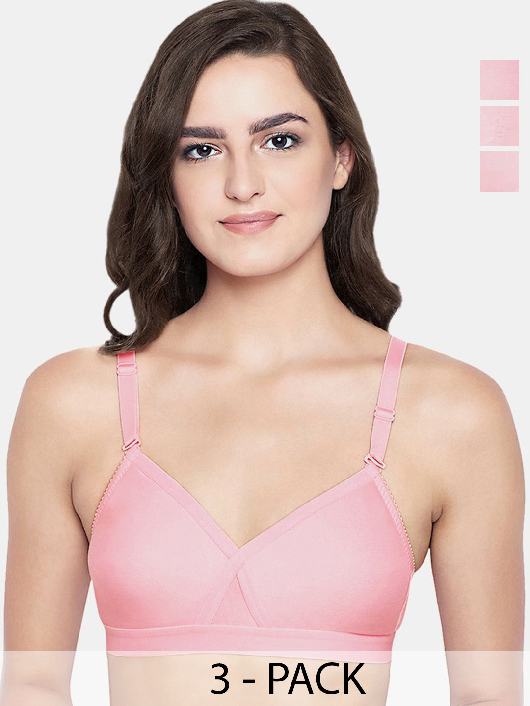 Bodycare Pack of 3 Cotton Non Padded Non wired Perfect coverage Bra FK-5589PIPIPI-42C