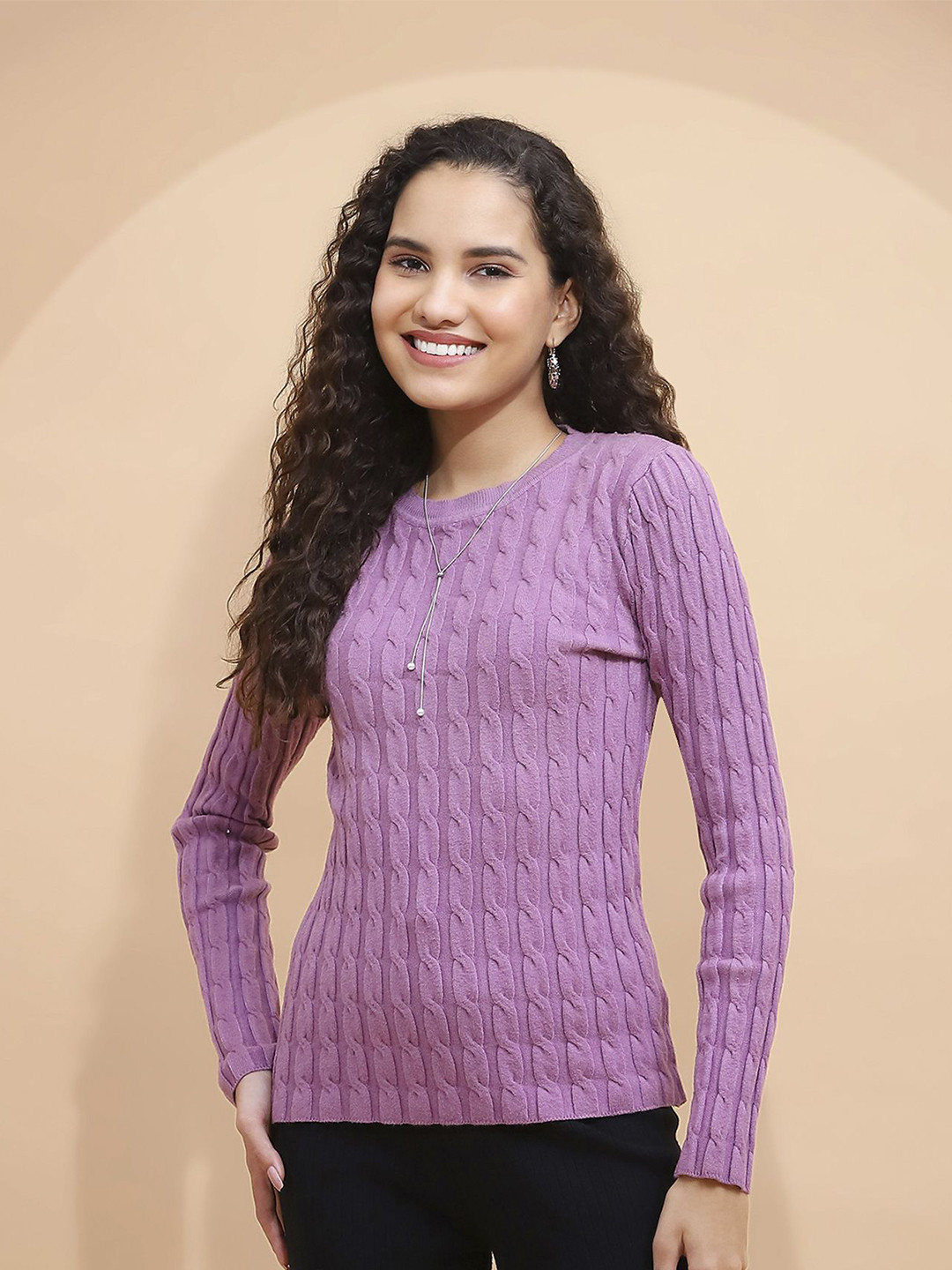 Global Republic Women Organic Cotton Self Design Knit Full Sleeves Top