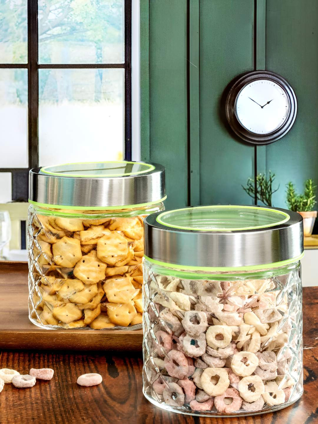 GOODHOMES Transparent 2 Pieces Glass Storage Jar With Lid 700 ml Each