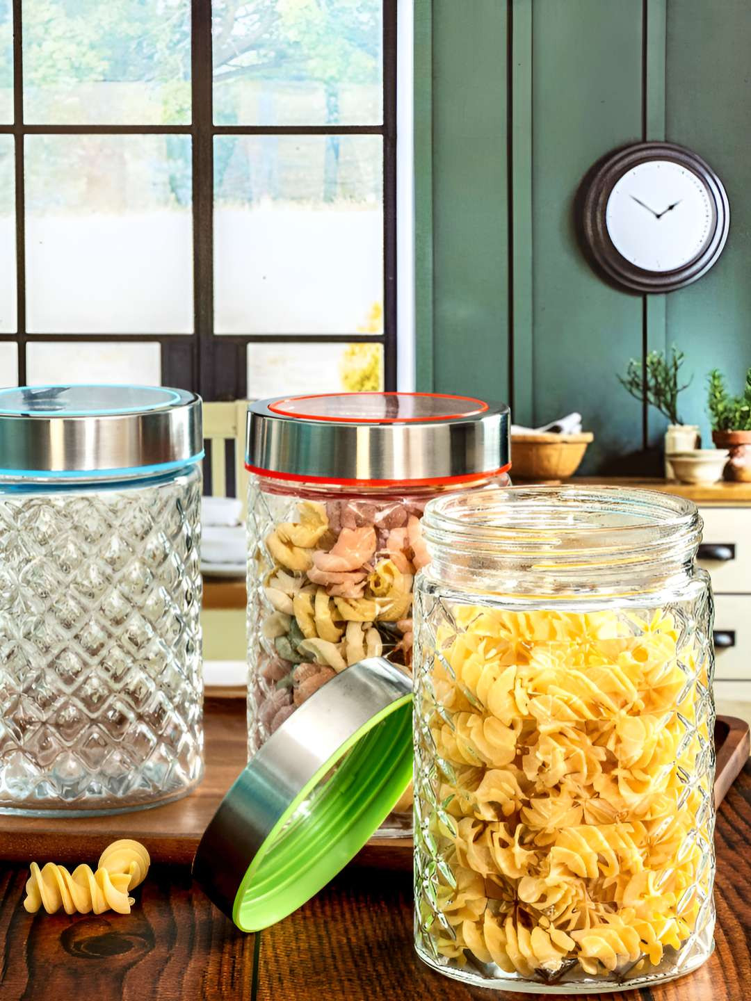 GOODHOMES Transparent 3 Pcs Glass Storage Jar 1.1L