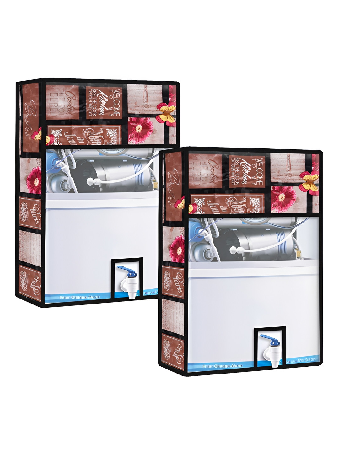 Kuber Industries Brown & White 2 Pieces Abstract Printed Water Purifier Appliance Covers