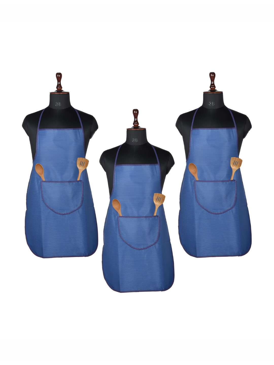 Kuber Industries Blue 3 Pieces Printed Aprons With Center Pocket