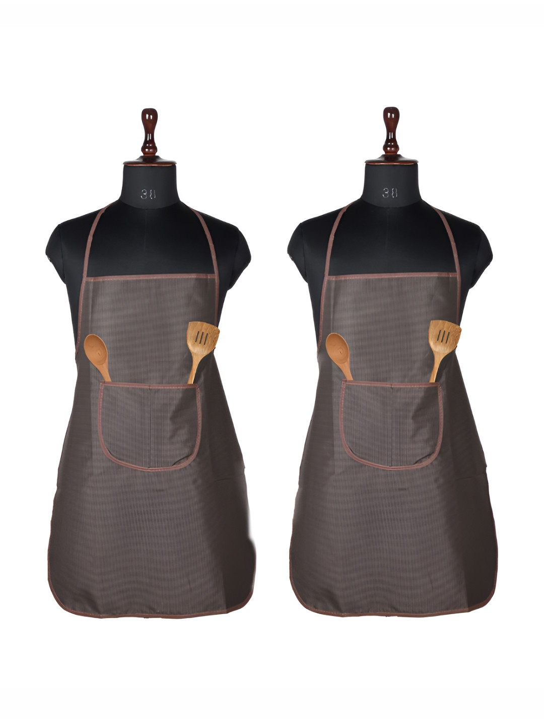 Kuber Industries Brown & Coffee 2 Pieces Printed Aprons With Center Pocket