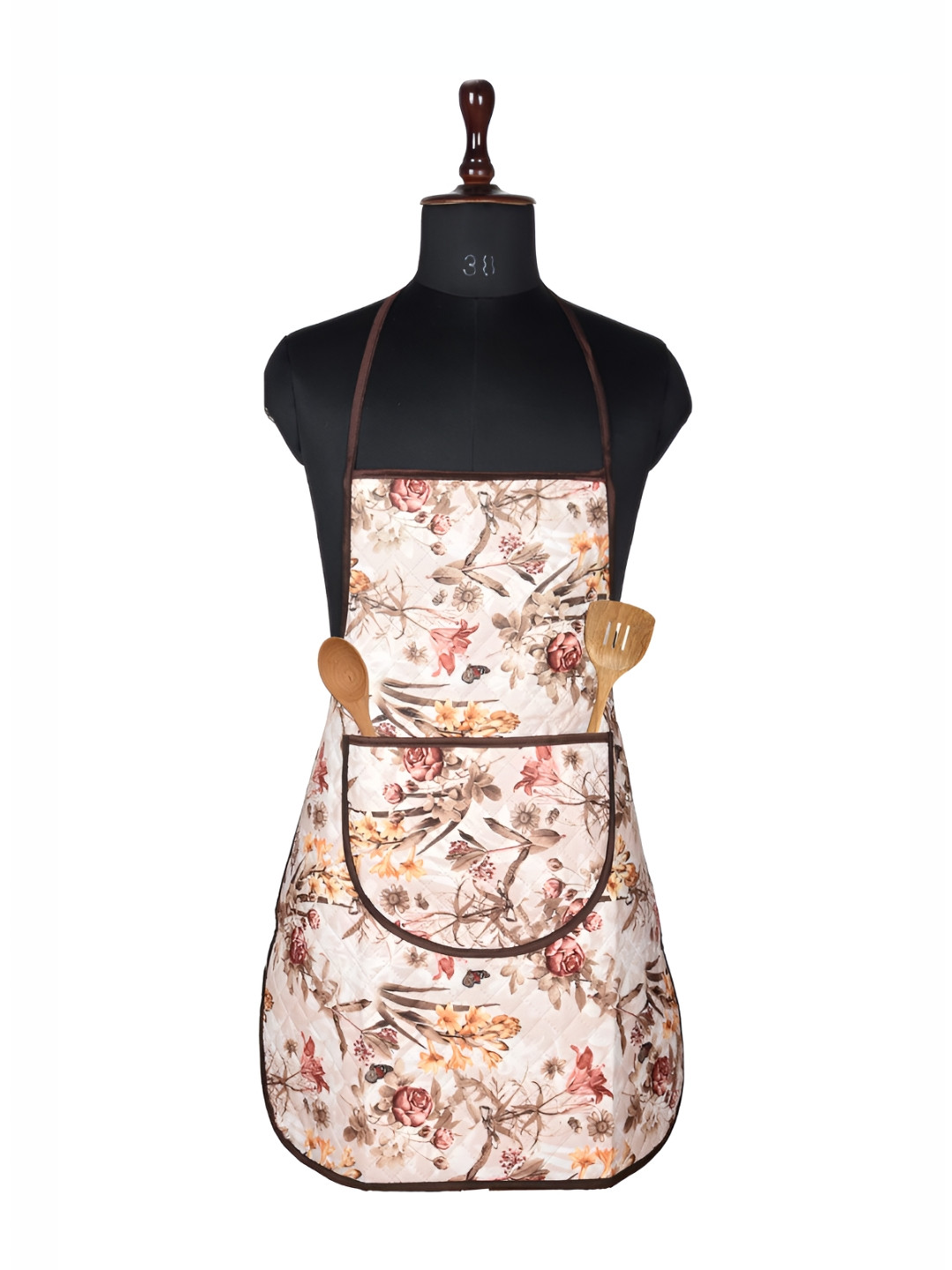 Kuber Industries Brown & Orange Printed Velvet Aprons With Center Pocket