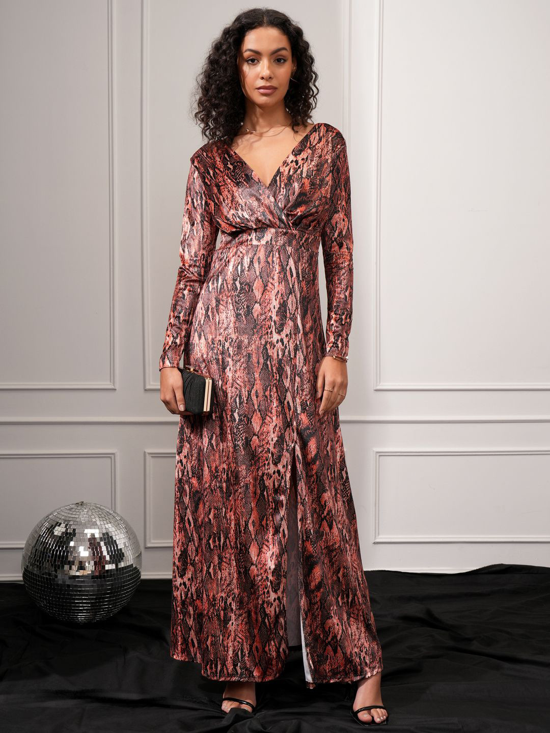 Tokyo Talkies Animal Skin Printed Wrap Maxi Dress