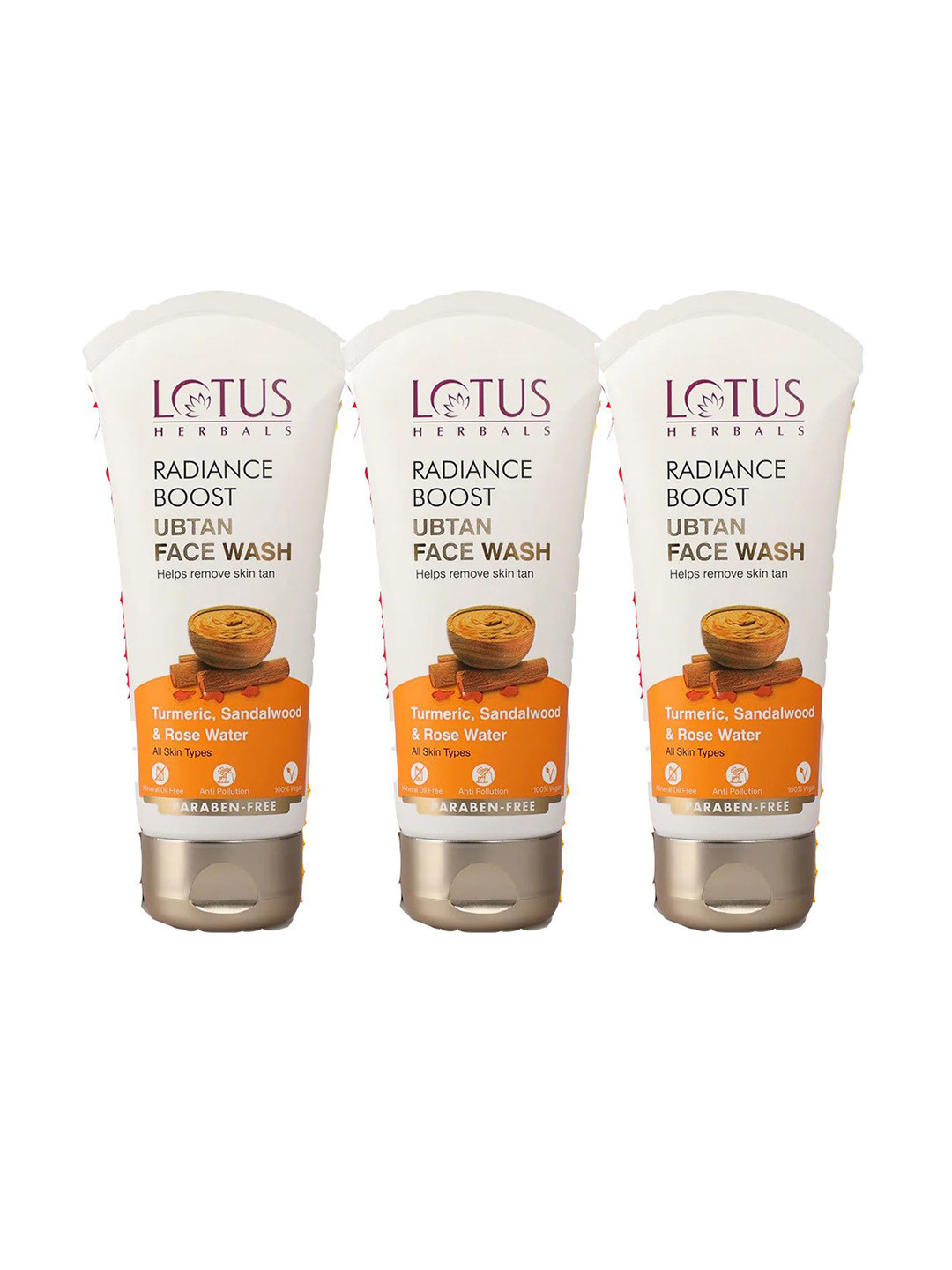 Lotus Herbals Set of 3 Radiance Boost Ubtan Face Wash with Turmeric - 100 g each